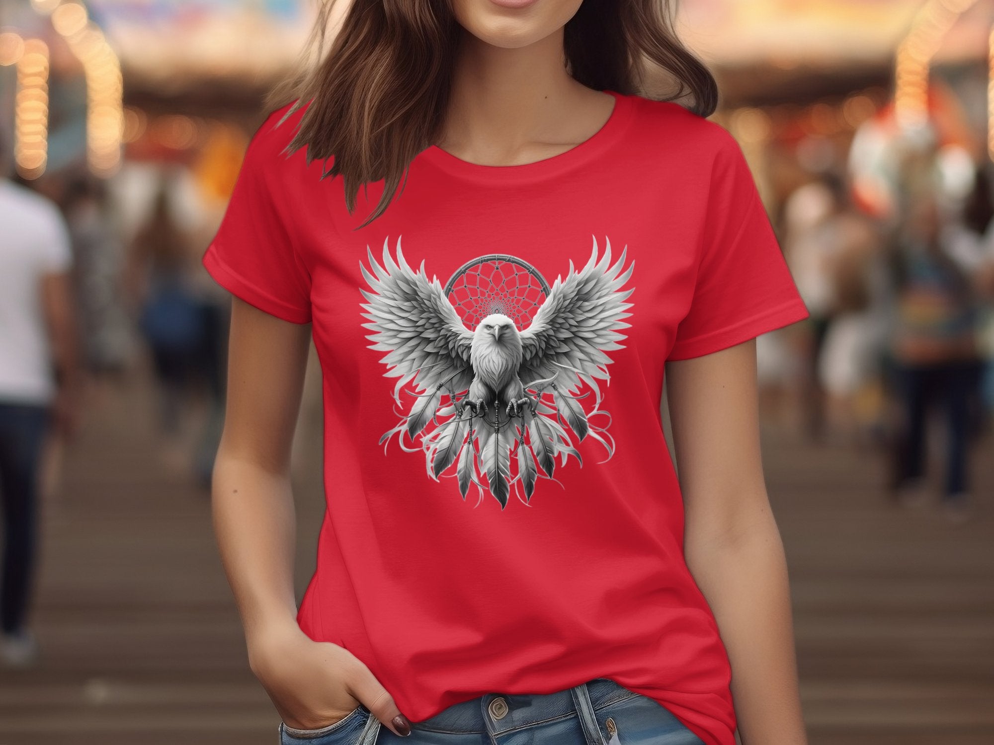 Dreamcatcher Eagle - Coloured Gildan T-Shirt Realistic Native American Talisman Unisex Mythology Tee Graphic Design