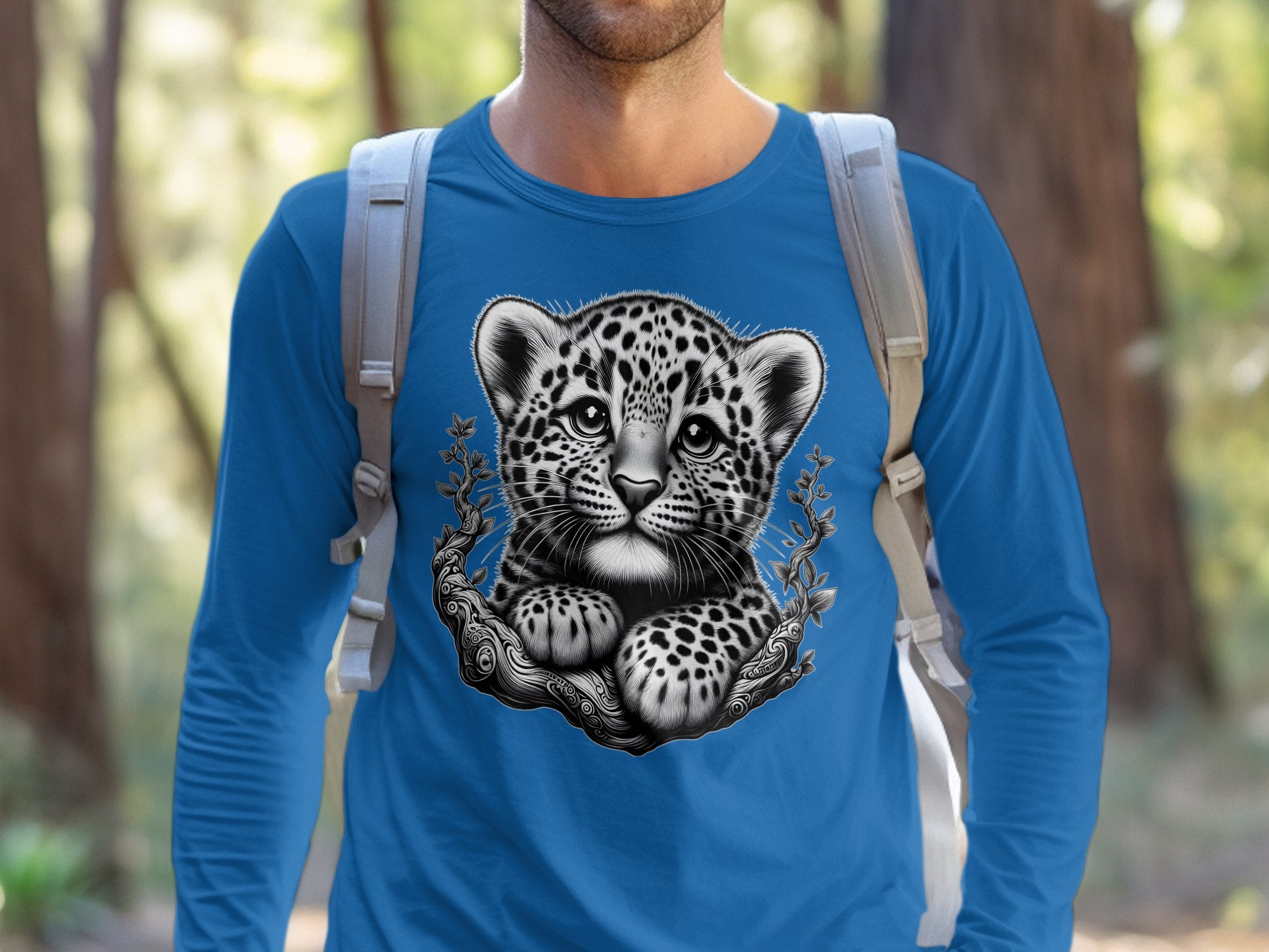 Leopard Bonsai - Coloured Gildan Long Sleeve Realistic Animal Talisman Unisex Cute Tee Graphic Design