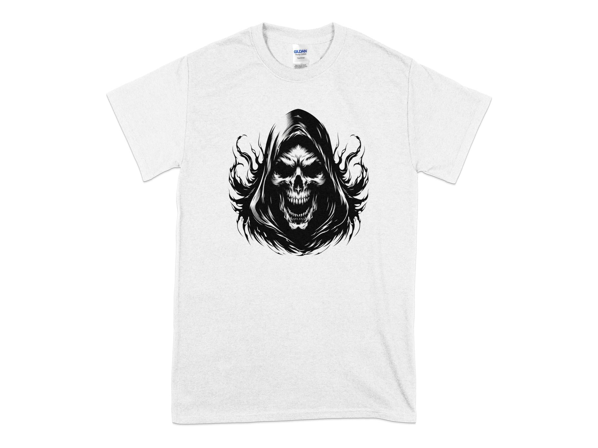 Grim Reaper - Black White Gildan T-Shirt Commemorative Talisman Unisex Tee Graphic Design