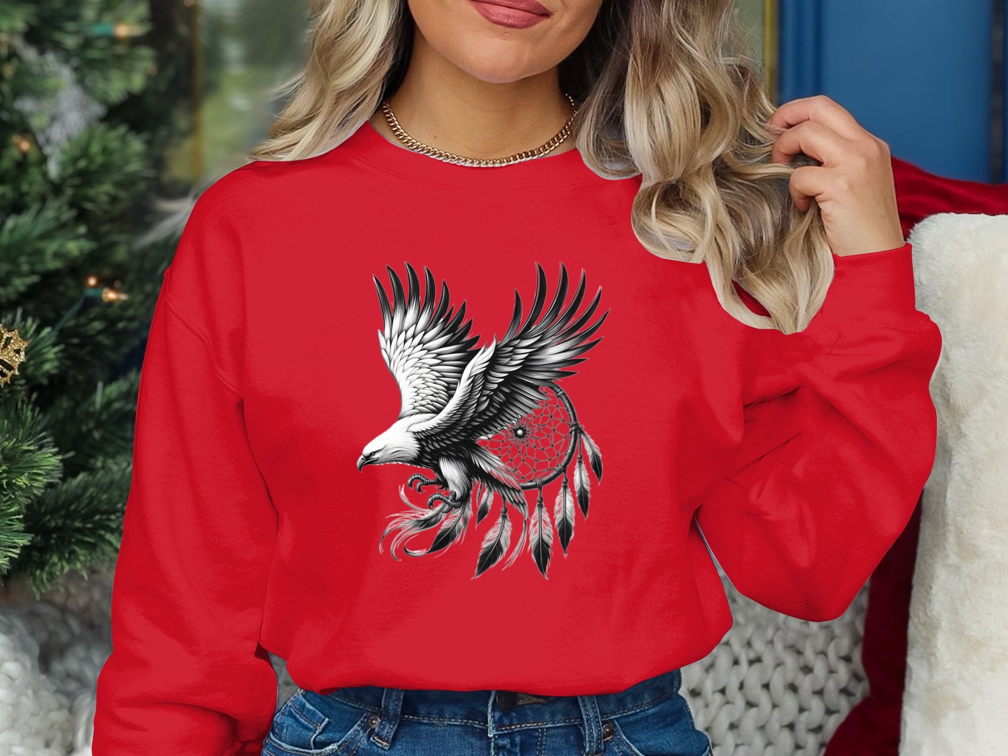 Dreamcatcher Eagle - Coloured Gildan Sweatshirt Realistic Native American Talisman Unisex Mythology Tee Graphic Design