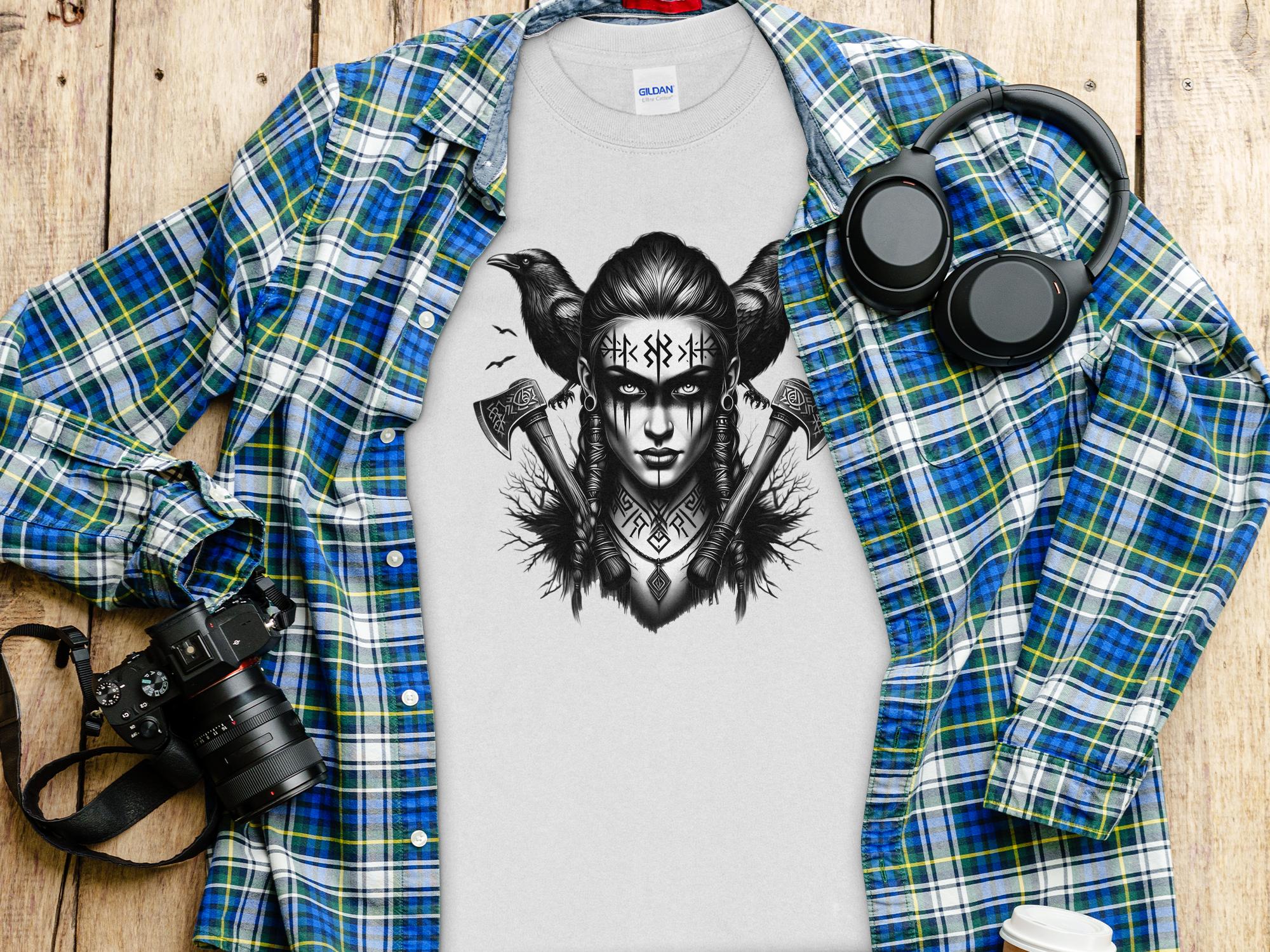 Viking Shield Maiden - Coloured Gildan Long Sleeve Realistic Norse Talisman Men Women Unisex Valhalla Tee Graphic Design