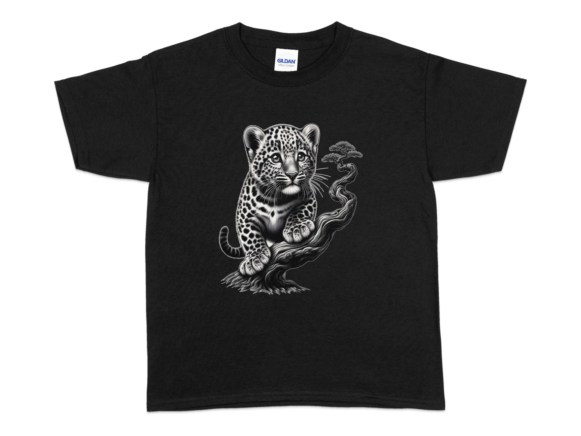 Leopard Bonsai - Coloured Gildan Kids T-Shirt Realistic Animal Talisman Unisex Cute Tee Graphic Design