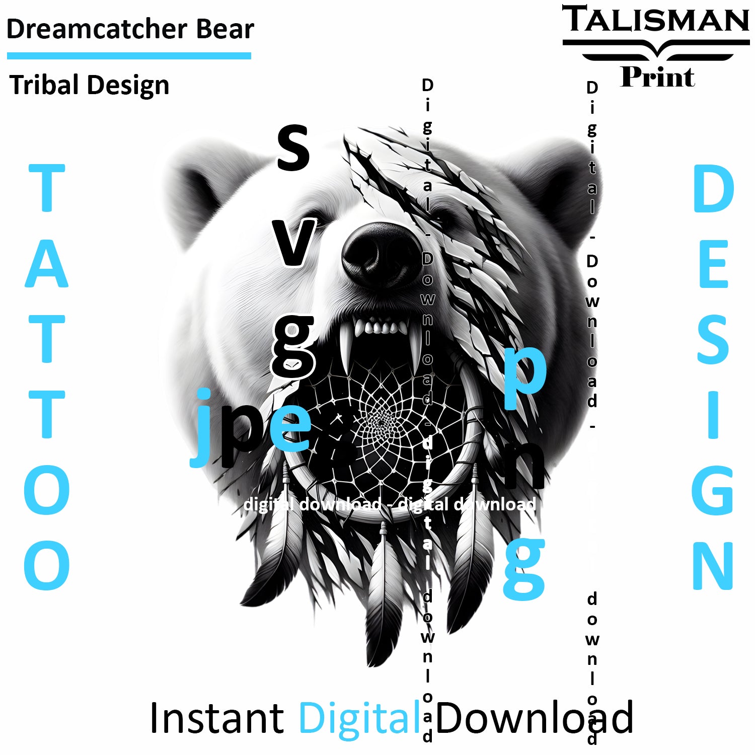 Dreamcatcher Bear - Digital Art | PNG, JPEG & SVG | Instant Download for Apparel, Décor and Wall Art