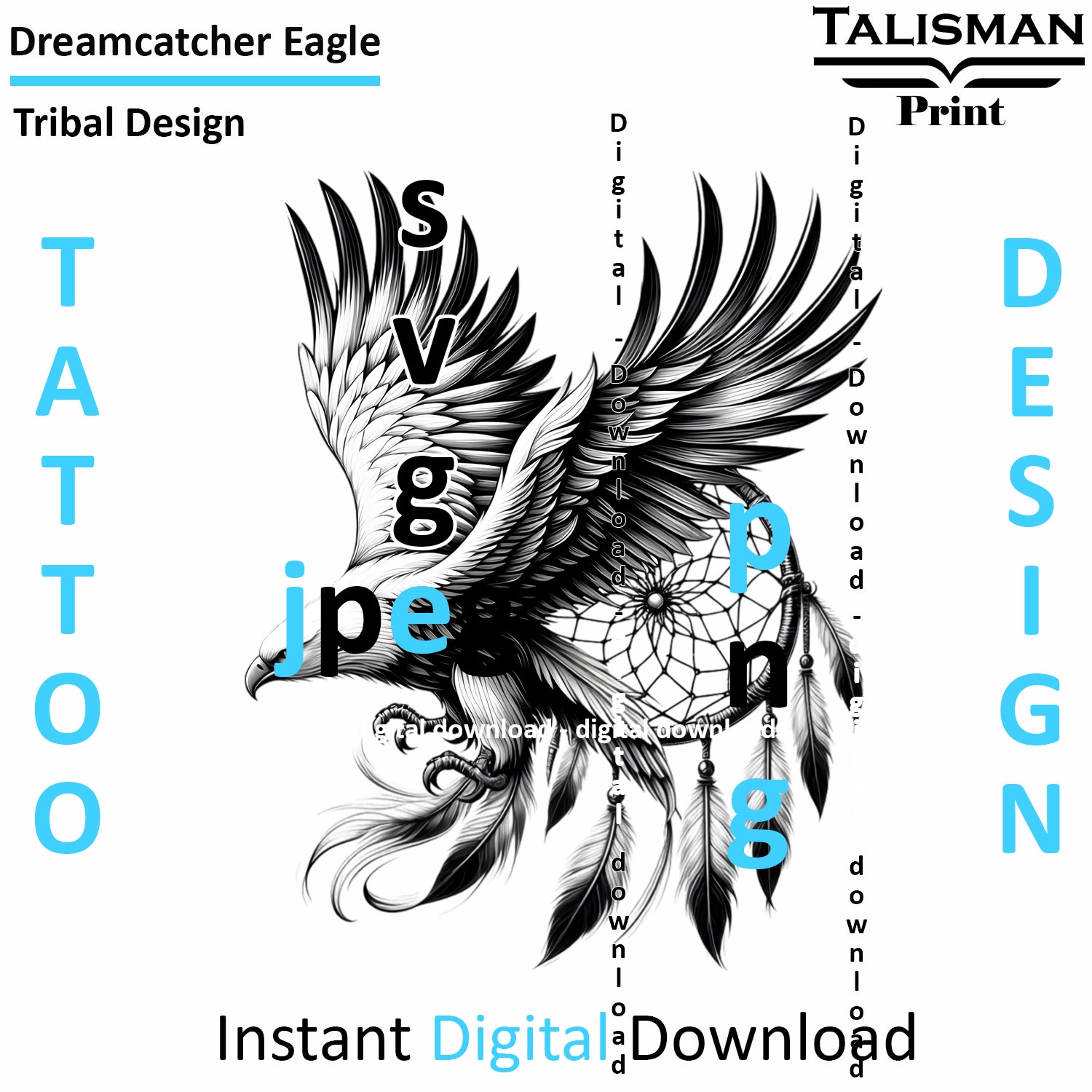 Dreamcatcher Eagle - Digital Art | PNG, JPEG & SVG | Instant Download for Apparel, Décor and Wall Art