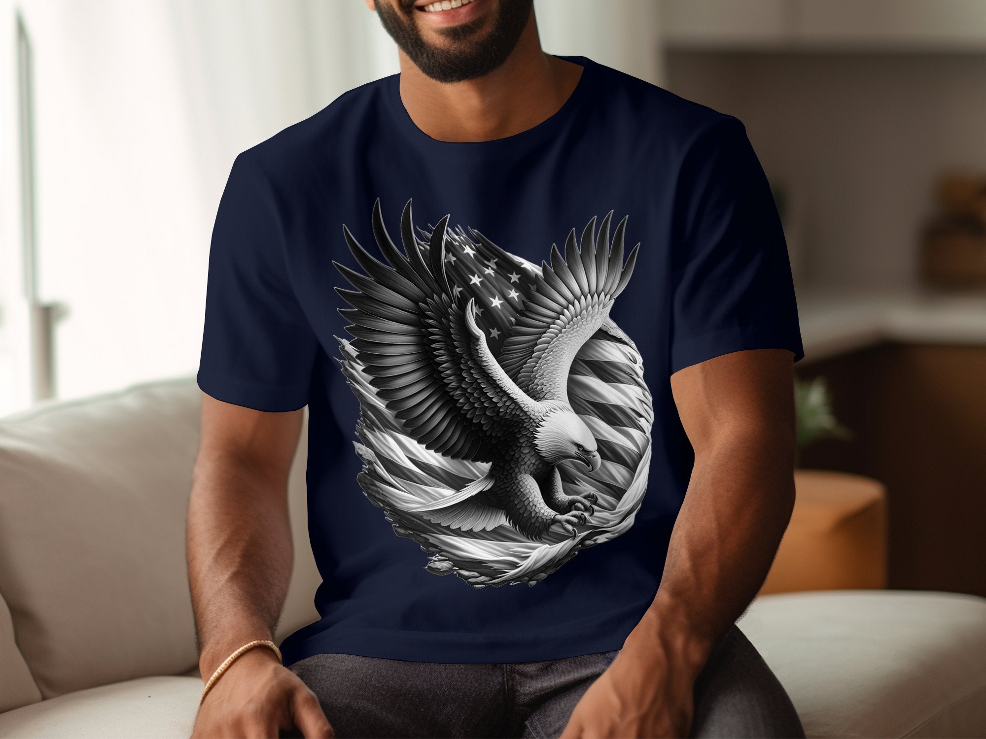 Eagle Patriot - Coloured Gildan T-Shirt Realistic Animal Talisman Unisex Tee Graphic Design