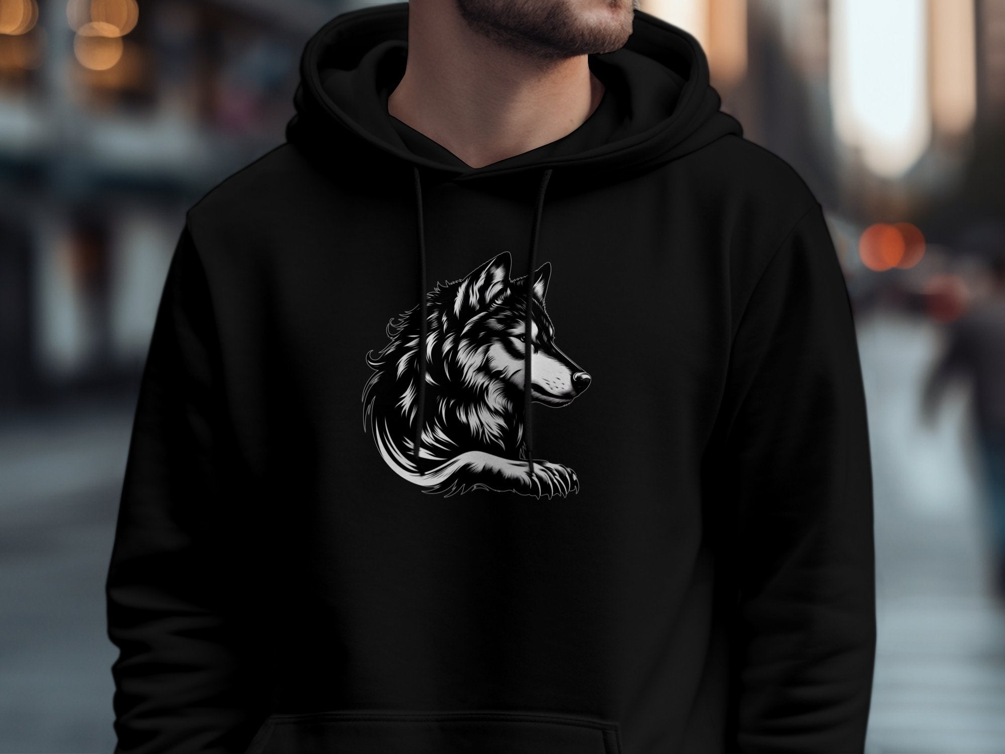 Wolf Tribal - Black White Gildan Hoodie Realistic Animal Talisman Unisex Tee Graphic Design