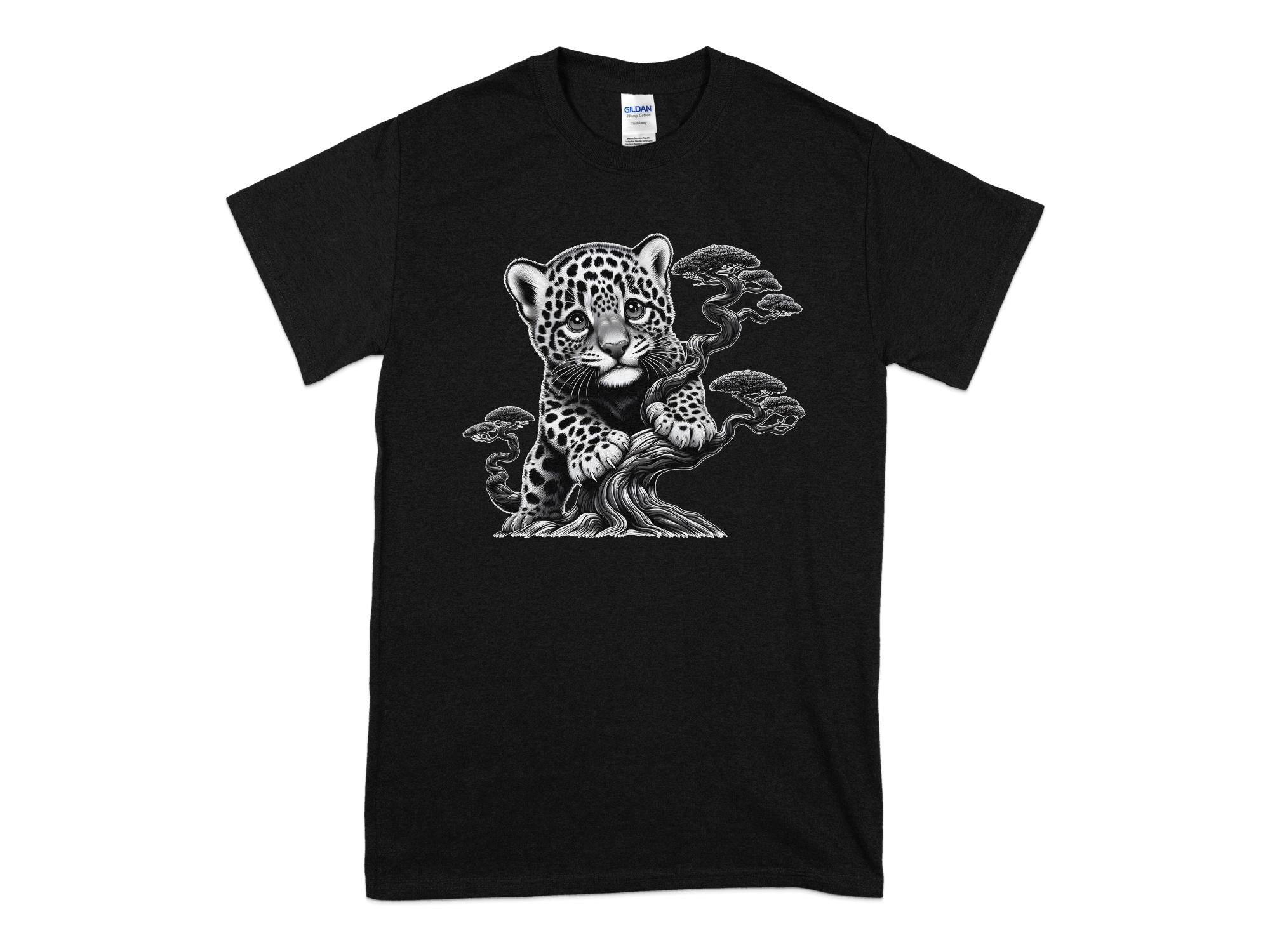 Leopard Bonsai - Coloured Gildan T-Shirt Realistic Animal Talisman Unisex Cute Tee Graphic Design