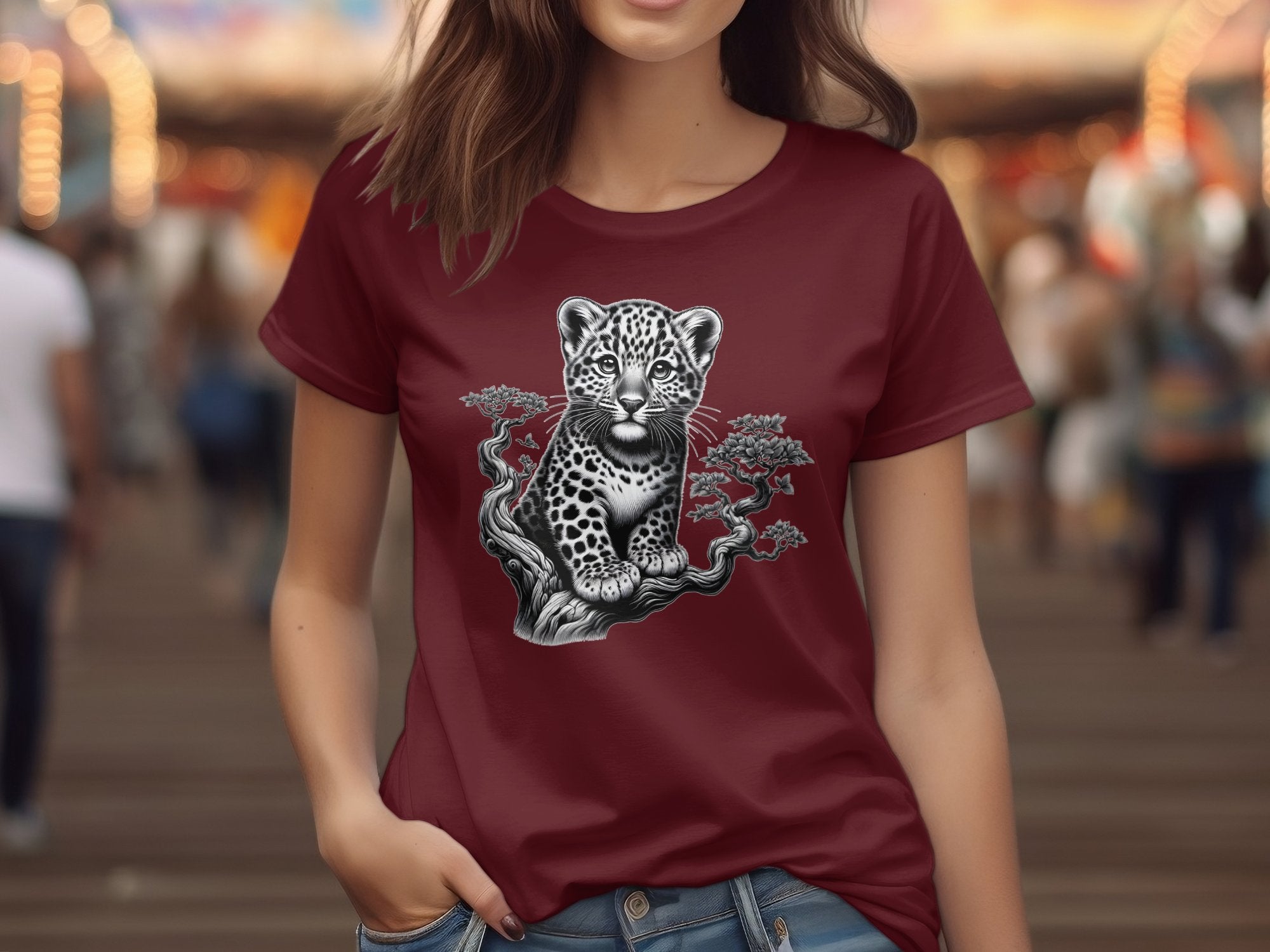 Leopard Bonsai - Coloured Gildan T-Shirt Realistic Animal Talisman Unisex Cute Tee Graphic Design