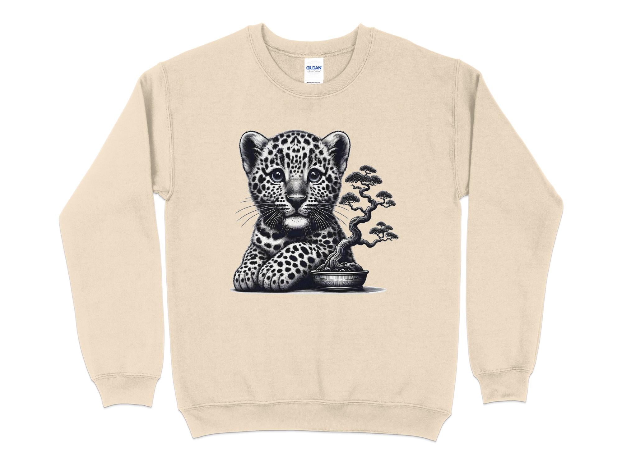 Leopard Bonsai - Coloured Gildan Sweatshirt Realistic Animal Talisman Unisex Cute Tee Graphic Design