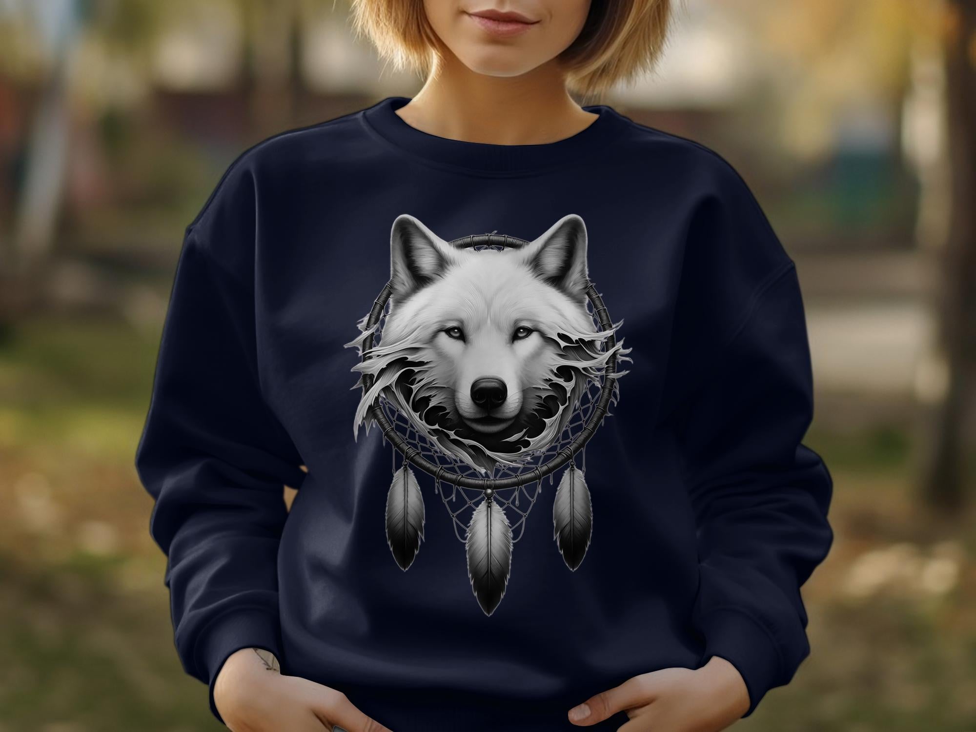 Dreamcatcher Wolf - Coloured Gildan Sweatshirt Realistic Native American Talisman Unisex Mythology Tee Graphic Design