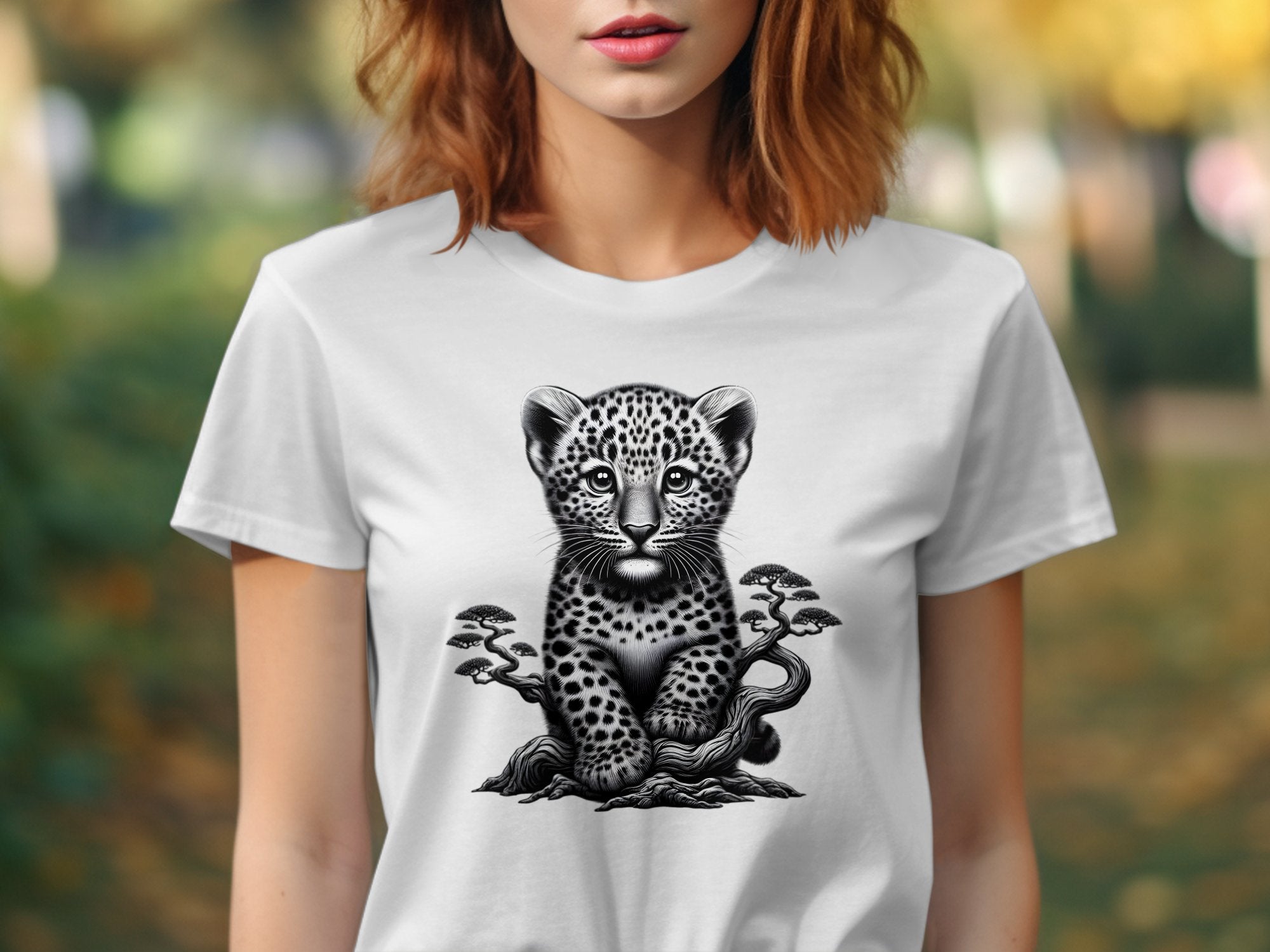 Leopard Bonsai - Coloured Gildan T-Shirt Realistic Animal Talisman Unisex Cute Tee Graphic Design