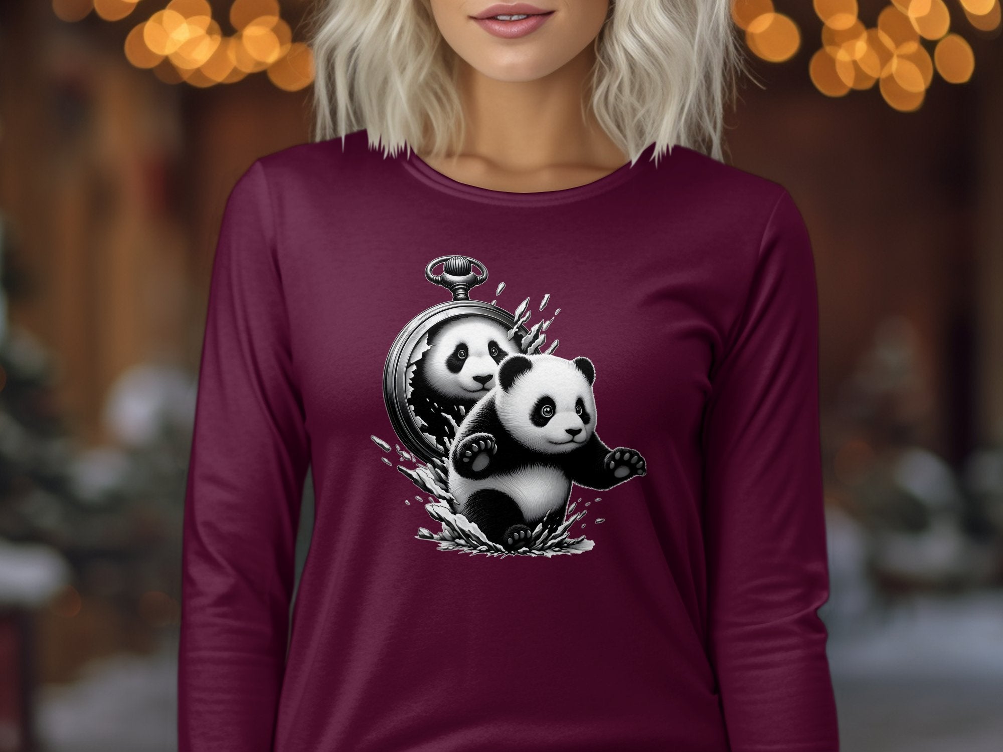 Panda - Coloured Gildan Long Sleeve Realistic Animal Talisman Unisex Cute Tee Graphic Design