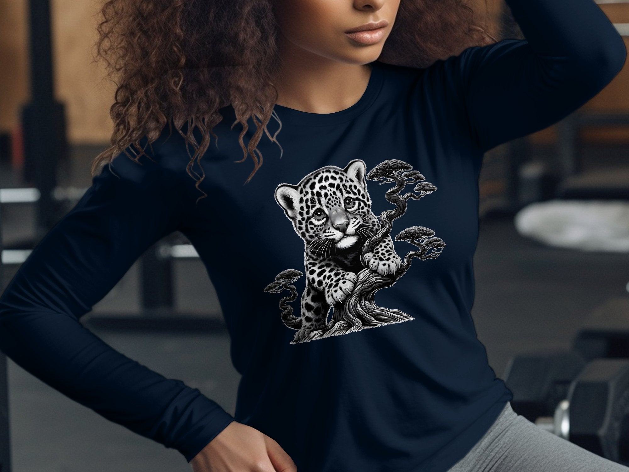 Leopard Bonsai - Coloured Gildan Long Sleeve Realistic Animal Talisman Unisex Cute Tee Graphic Design