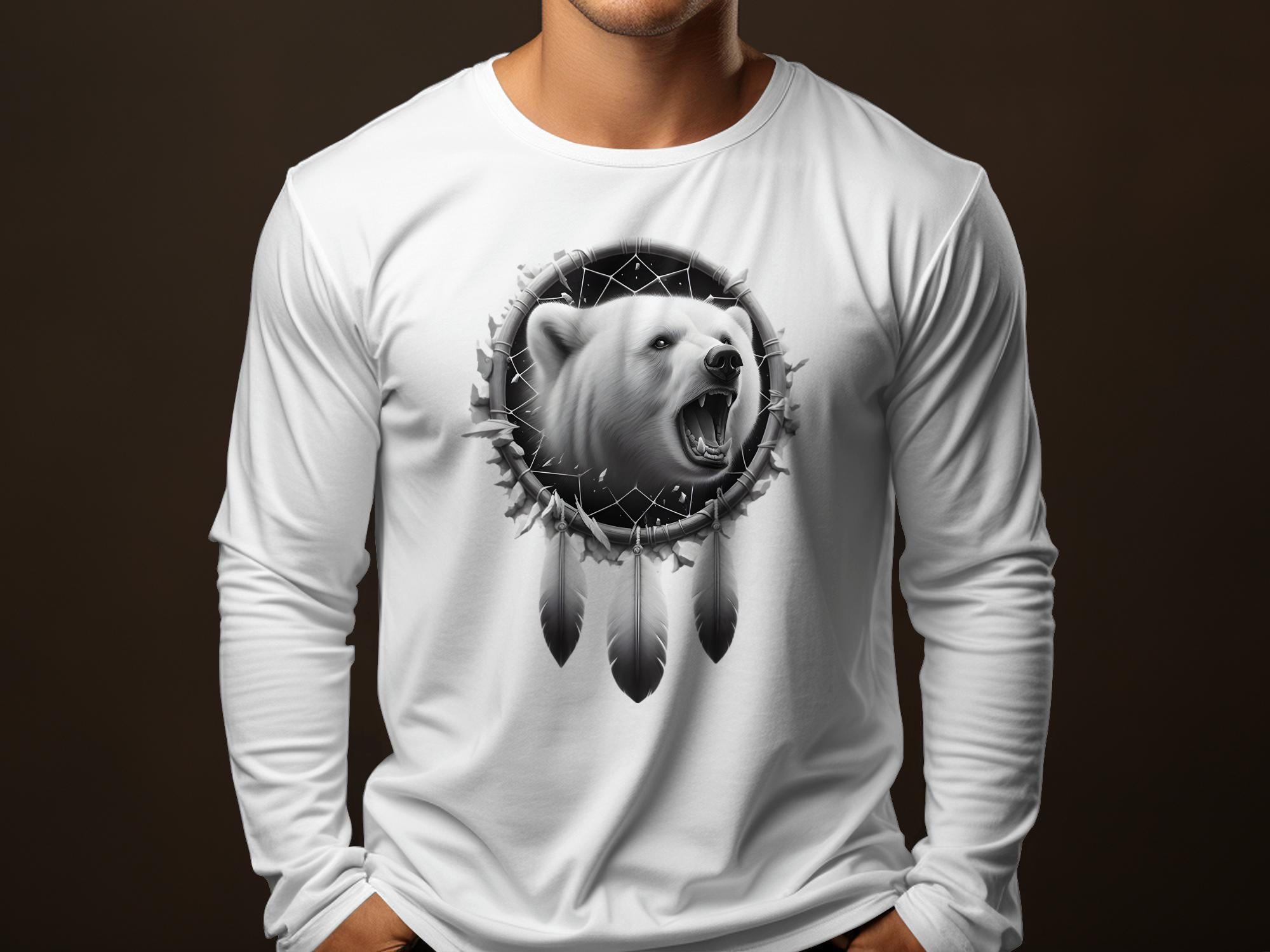 Dreamcatcher Bear - Coloured Gildan Long Sleeve Realistic Native American Talisman Unisex Mythology Tee Graphic Design