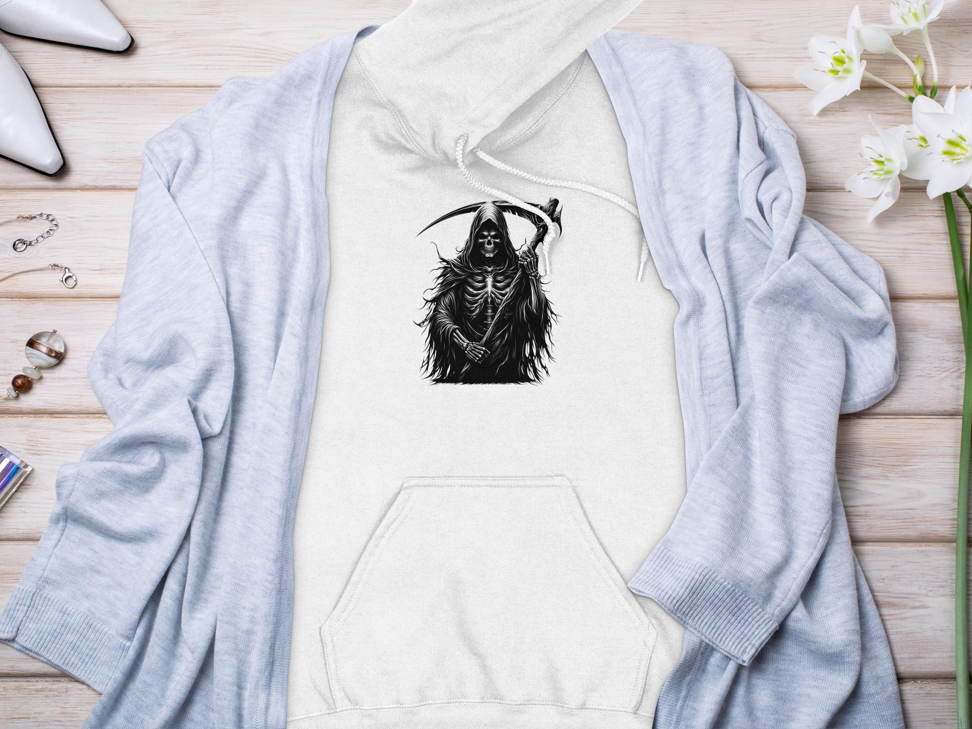 Grim Reaper - Black White Gildan Hoodie Commemorative Talisman Unisex Tee Graphic Design