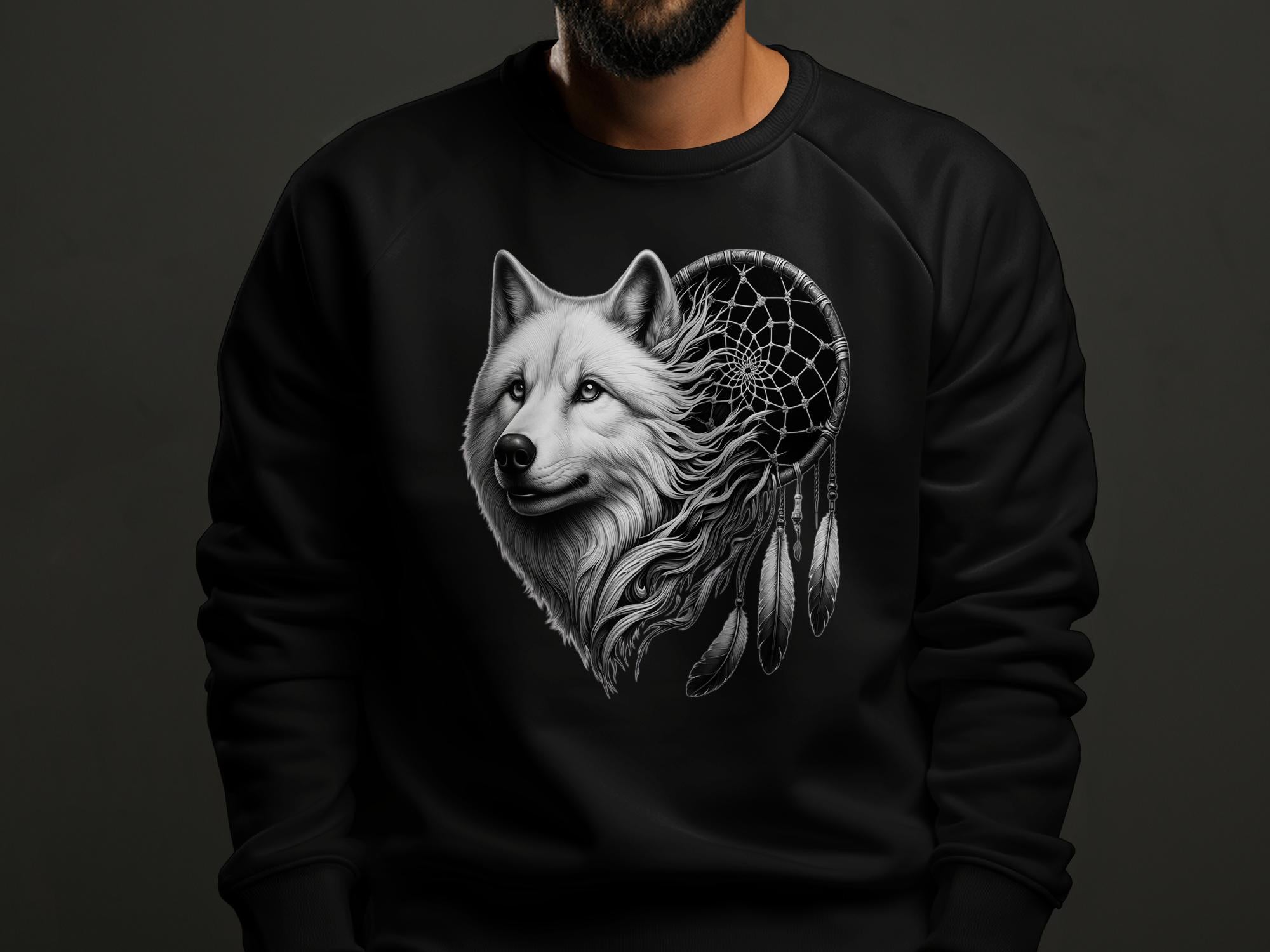 Dreamcatcher Wolf - Coloured Gildan Sweatshirt Realistic Native American Talisman Unisex Mythology Tee Graphic Design