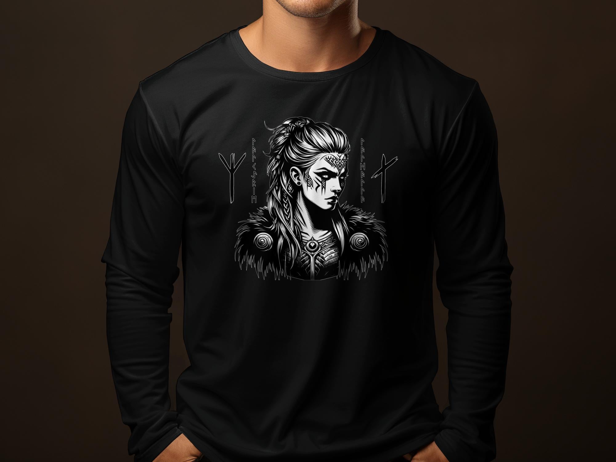 Viking Shield Maiden - Coloured Gildan Long Sleeve Realistic Norse Talisman Men Women Unisex Valhalla Tee Graphic Design