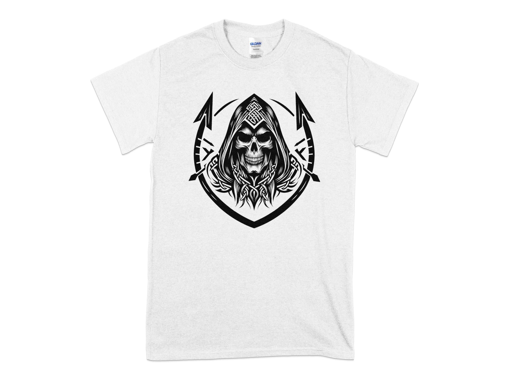 Grim Reaper - Black White Gildan T-Shirt Commemorative Talisman Unisex Tee Graphic Design