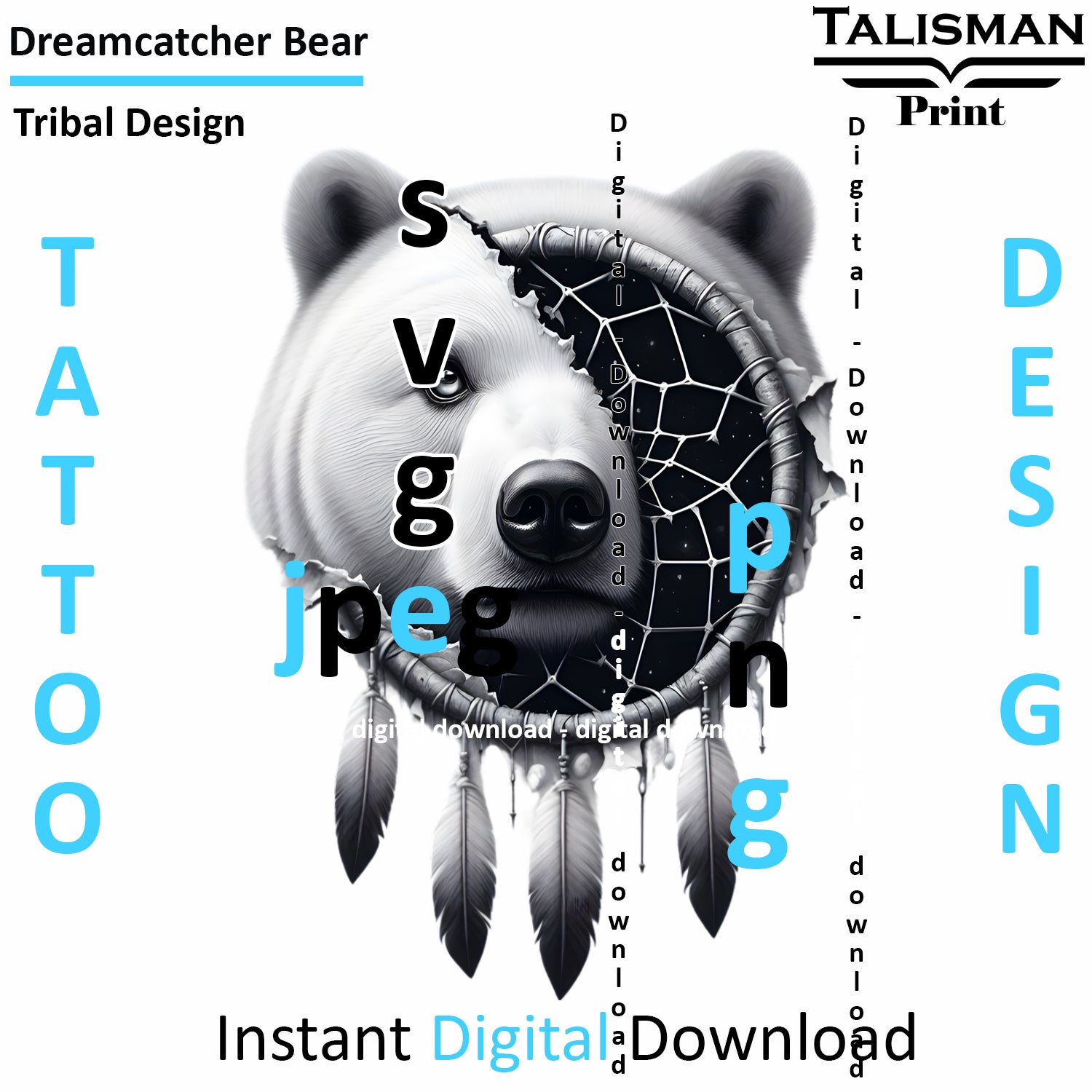 Dreamcatcher Bear - Digital Art | PNG, JPEG & SVG | Instant Download for Apparel, Décor and Wall Art