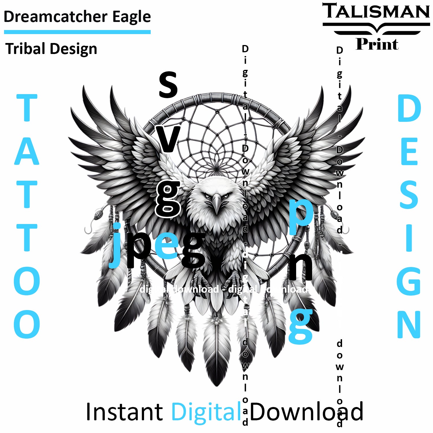 Dreamcatcher Eagle - Digital Art | PNG, JPEG & SVG | Instant Download for Apparel, Décor and Wall Art