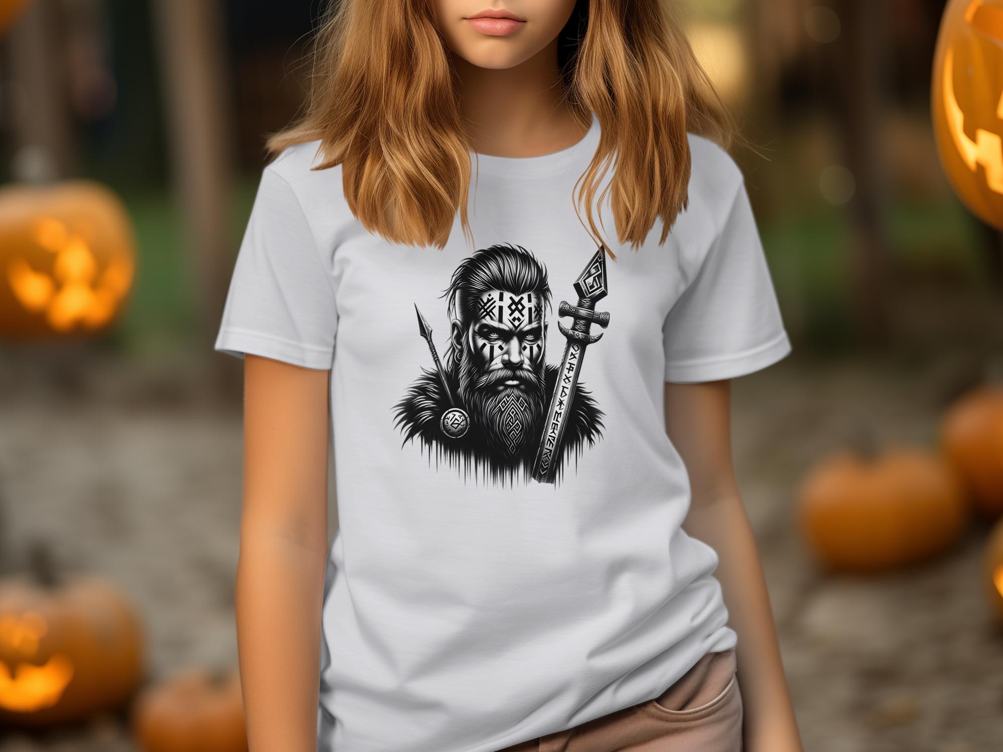 Viking Stoic - Coloured Gildan Kids T-Shirt Realistic Norse Talisman Unisex Valhalla Tee Graphic Design