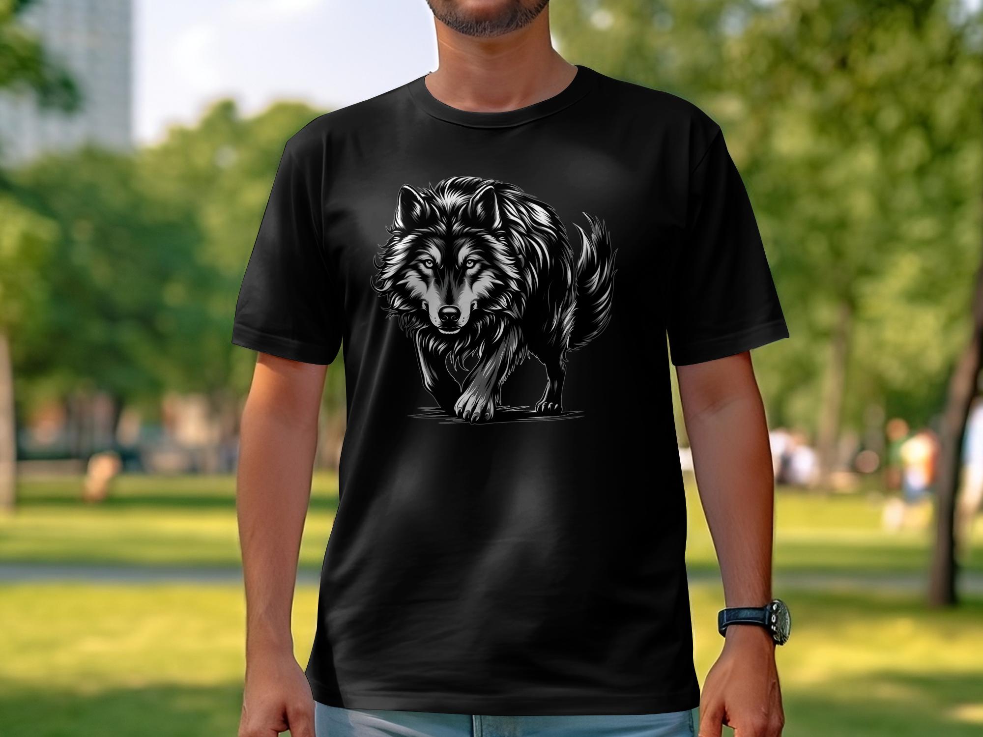 Wolf Tribal - Black White Gildan T-Shirt Realistic Animal Talisman Unisex Tee Graphic Design