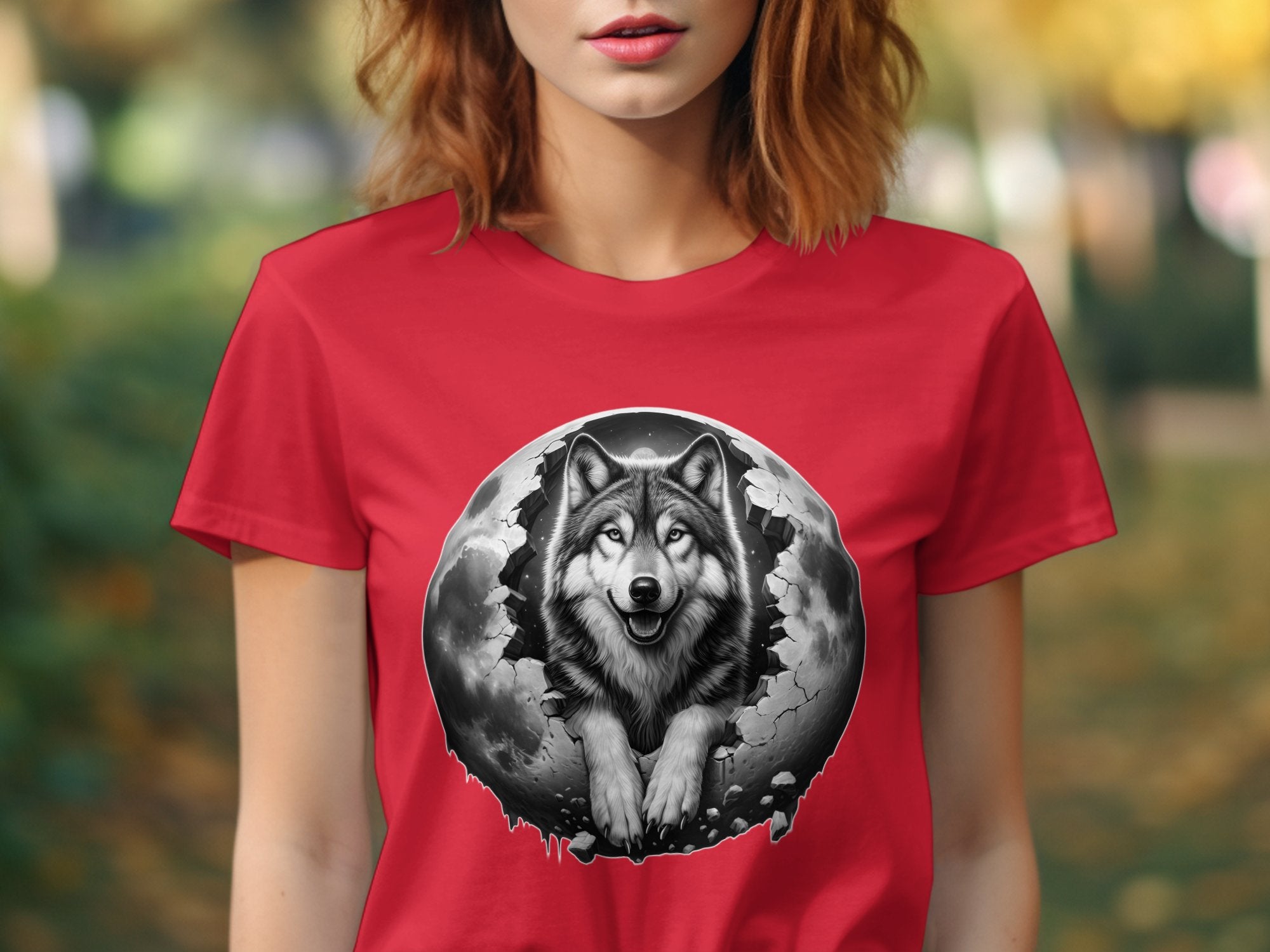 Moon Wolf - Coloured Gildan T-Shirt Realistic Animal Talisman Unisex Mythology Tee Graphic Design