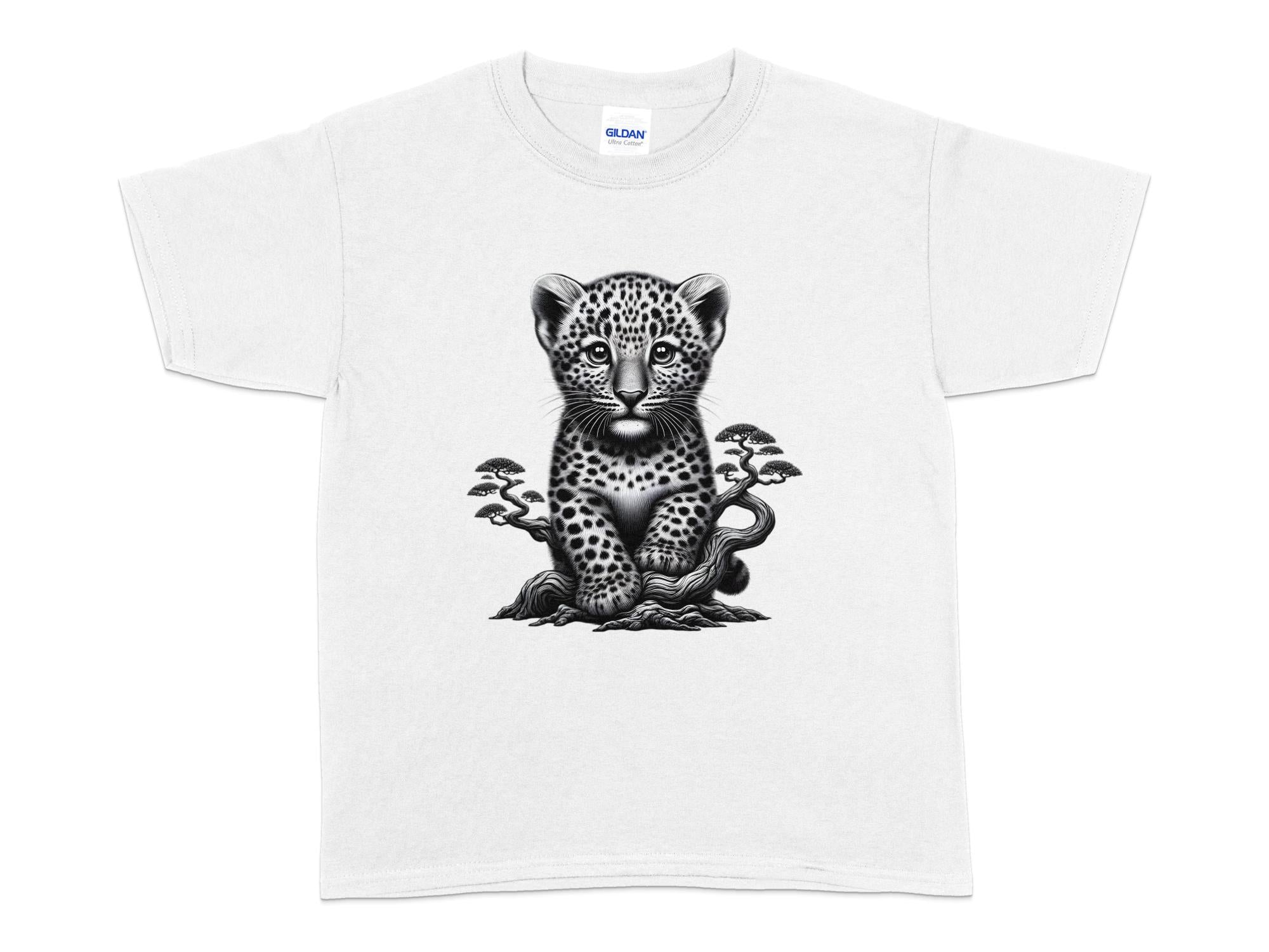 Leopard Bonsai - Coloured Gildan Kids T-Shirt Realistic Animal Talisman Unisex Cute Tee Graphic Design