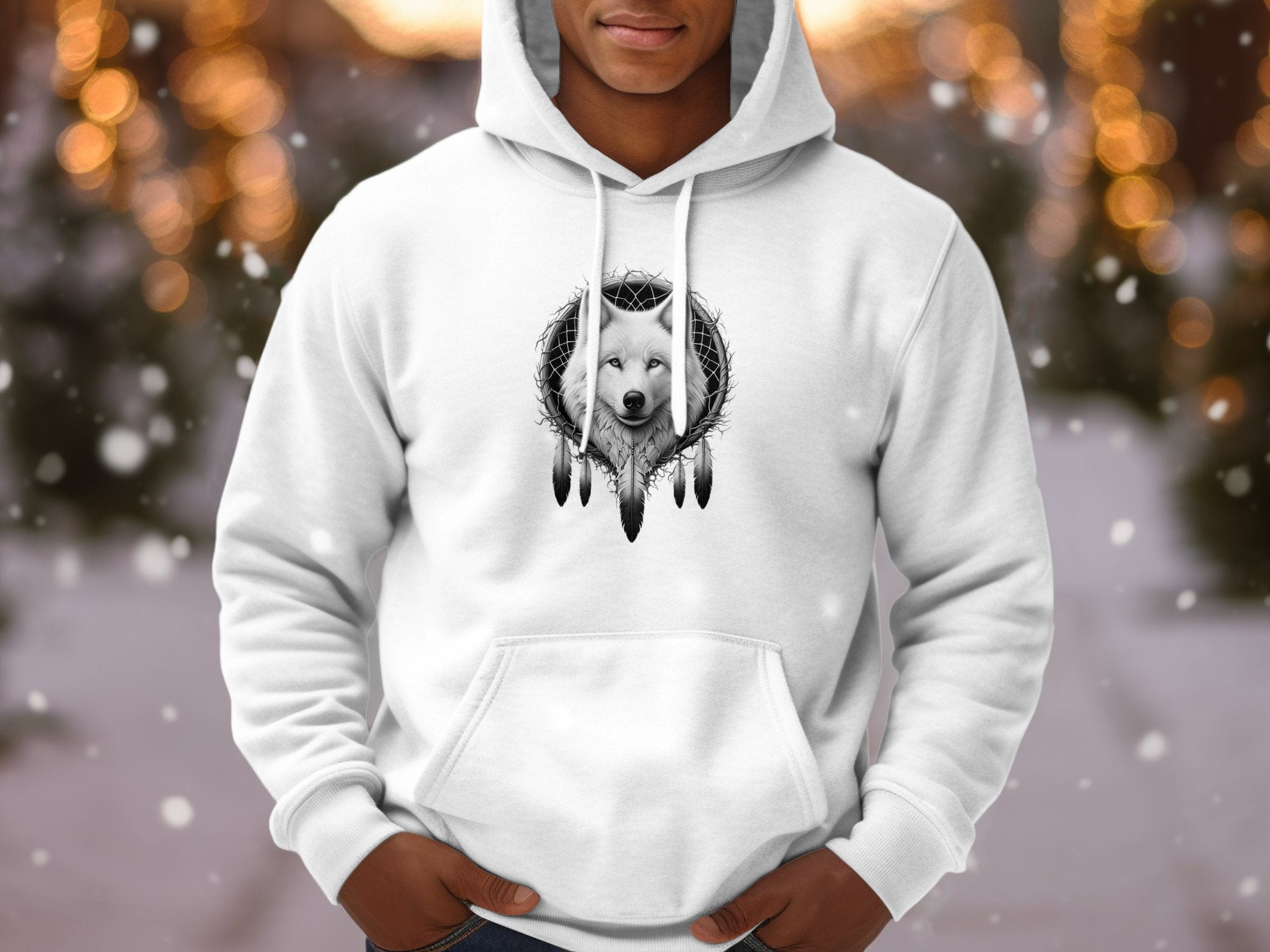 Dreamcatcher Wolf - Coloured Gildan Hoodie Realistic Native American Talisman Unisex Mythology Tee Graphic Design