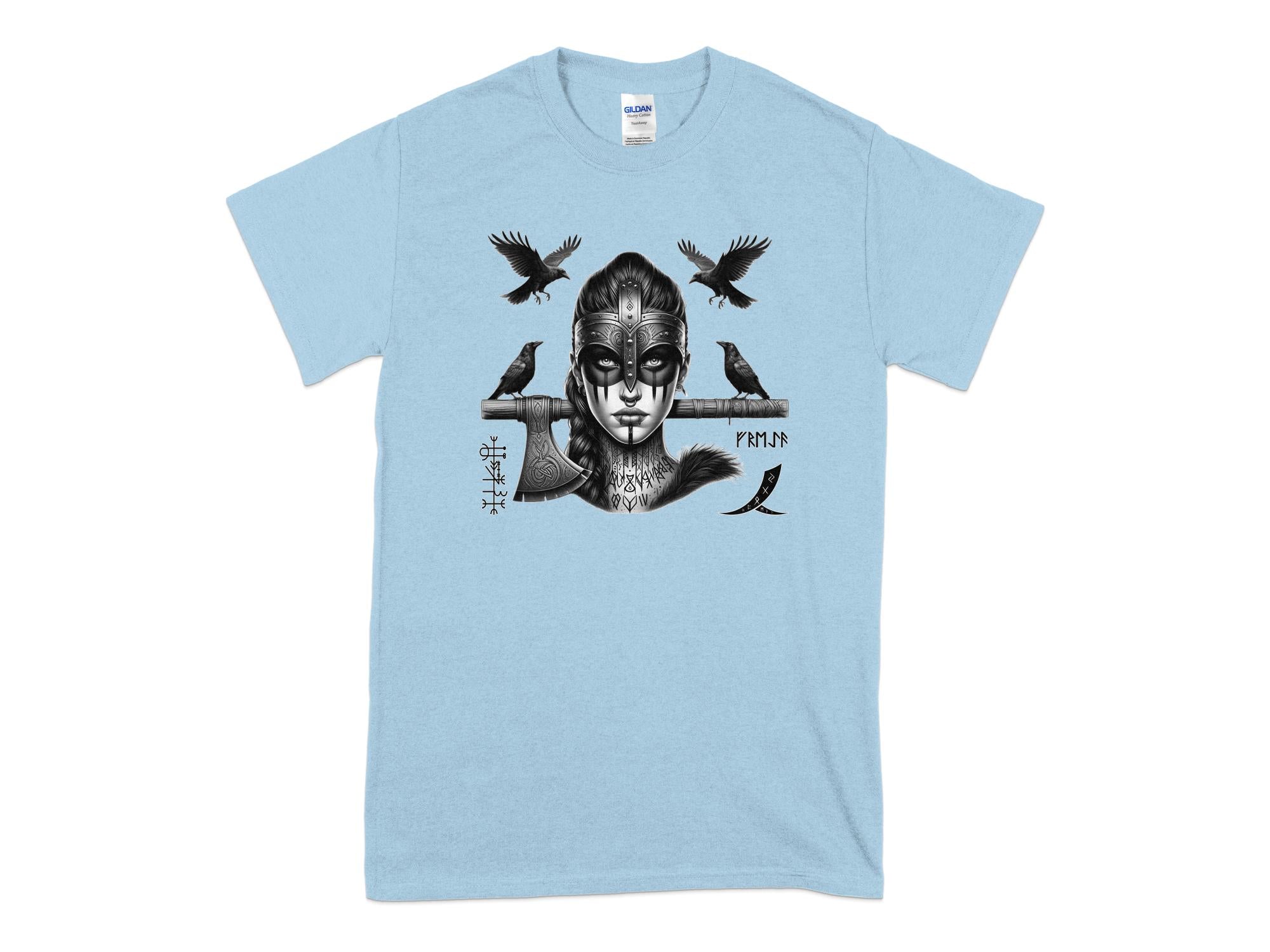 Viking Shield Maiden - Coloured Gildan T Shirt Realistic Norse Talisman Men Women Unisex Valhalla Tee Graphic Design