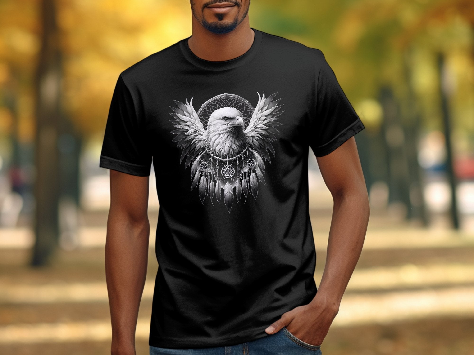 Dreamcatcher Eagle - Coloured Gildan T-Shirt Realistic Native American Talisman Unisex Mythology Tee Graphic Design