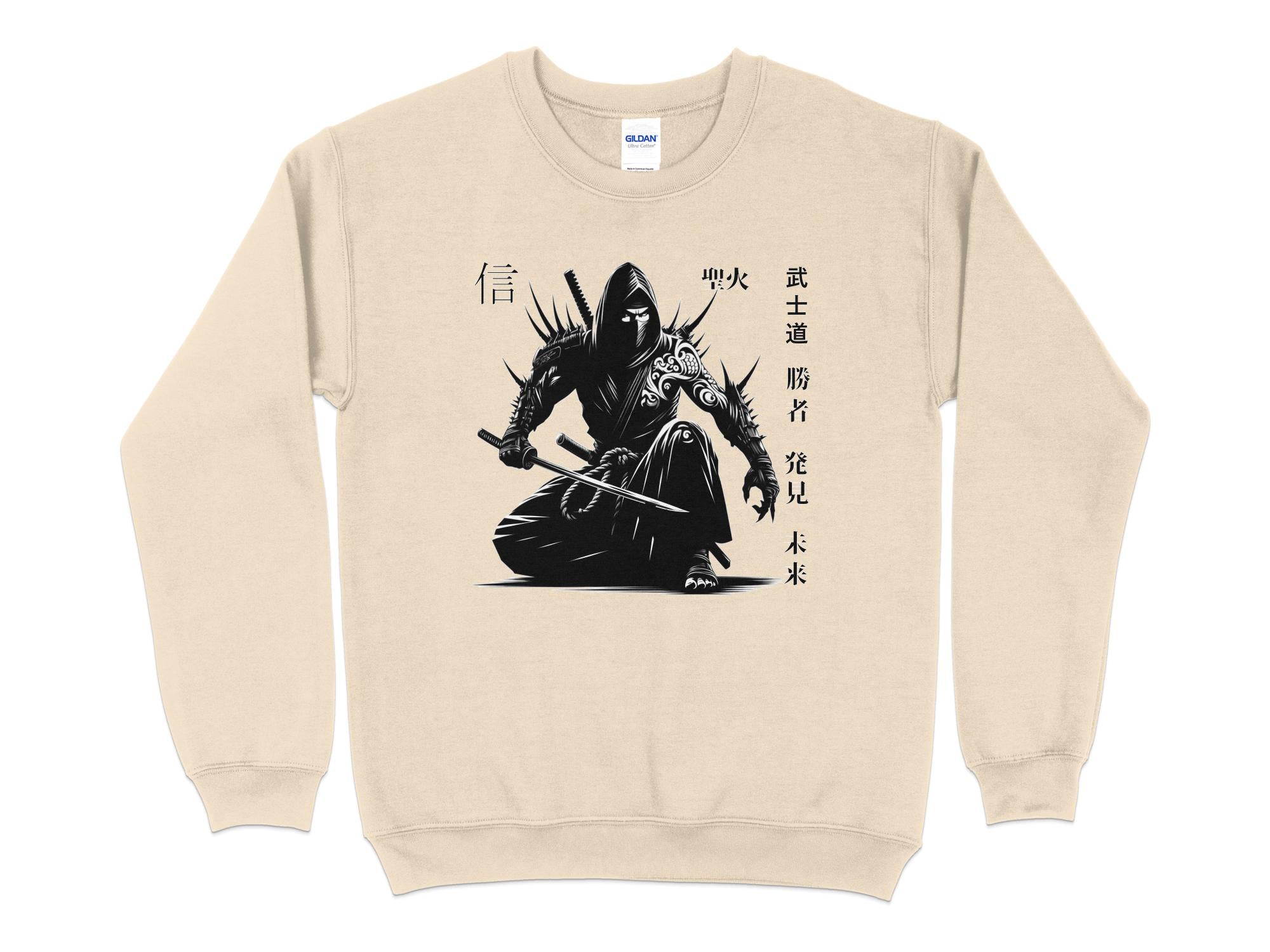 Samurai Ninja - Coloured Gildan Sweatshirt Japanese Talisman Unisex Cultural Symbolic Graphic Design