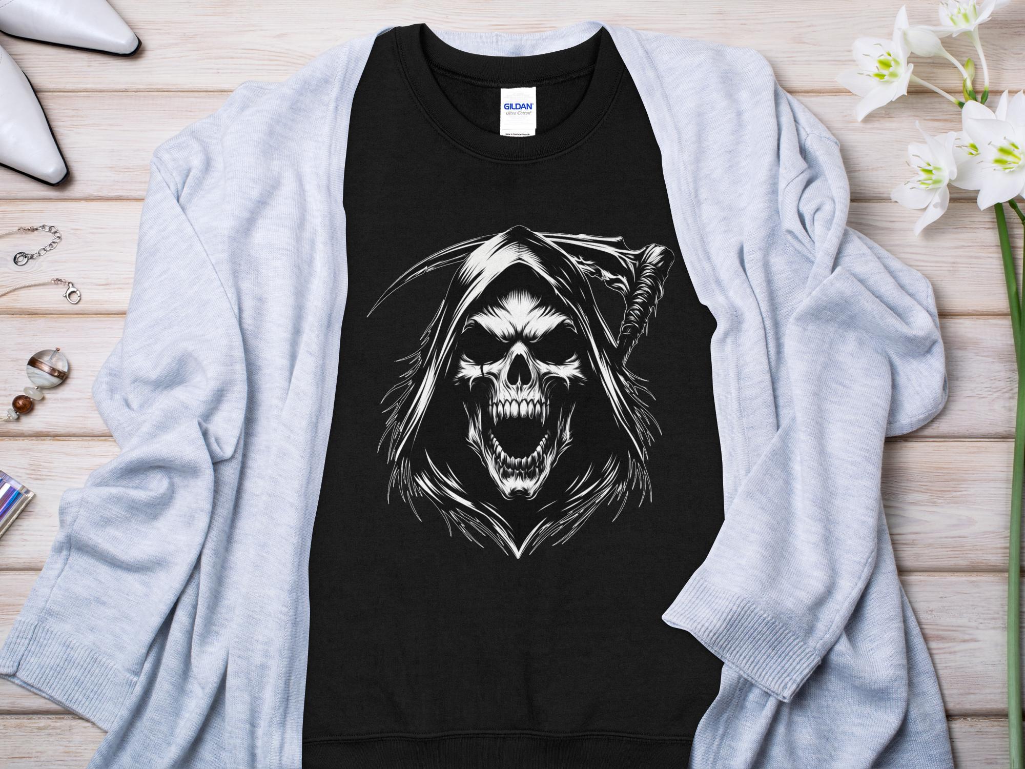 Grim Reaper - Black White Gildan Sweatshirt Commemorative Talisman Unisex Tee Graphic Design