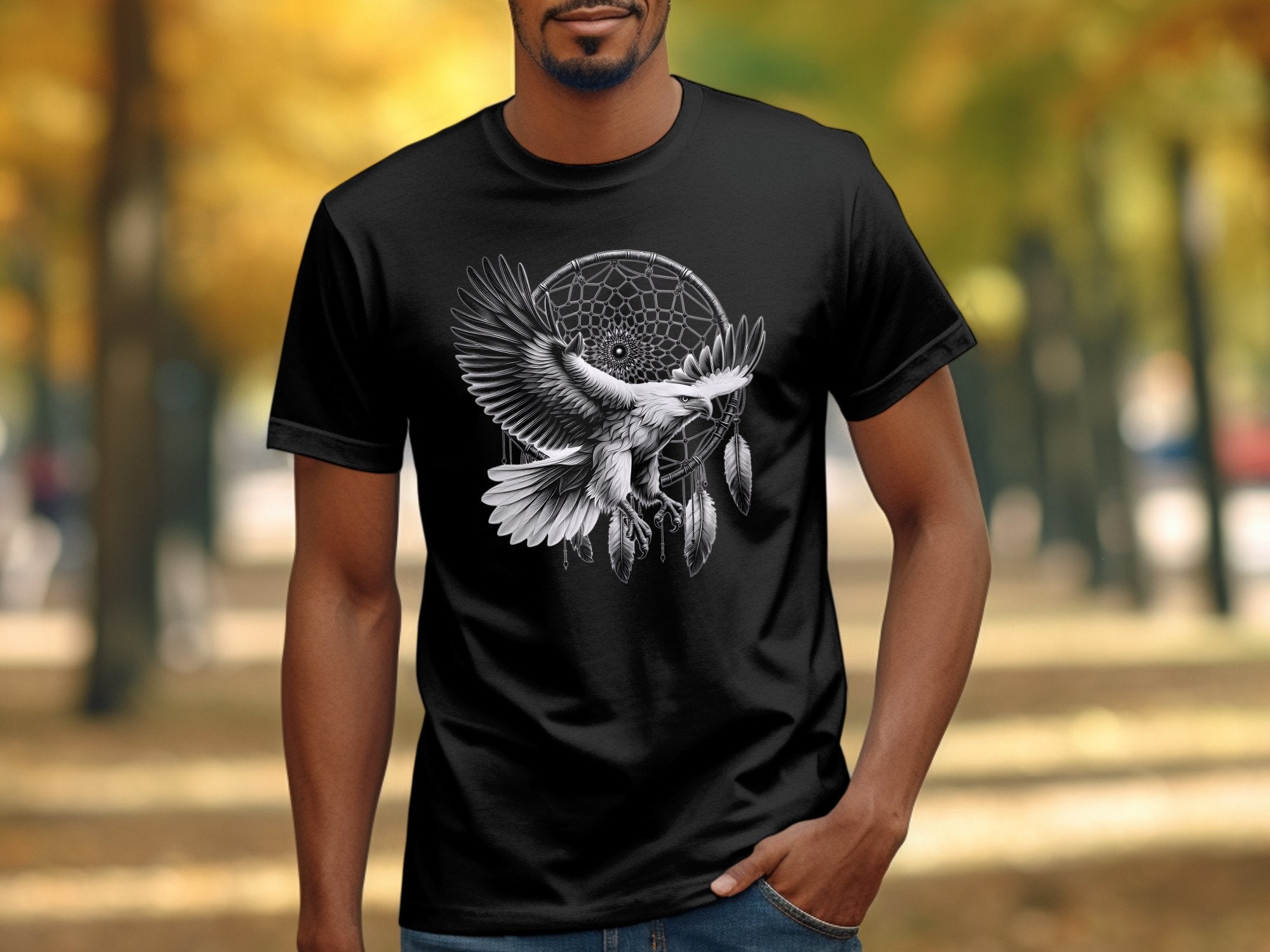 Dreamcatcher Eagle - Coloured Gildan T-Shirt Realistic Native American Talisman Unisex Mythology Tee Graphic Design