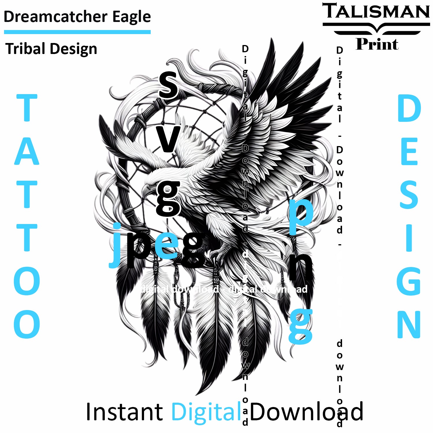 Dreamcatcher Eagle - Digital Art | PNG, JPEG & SVG | Instant Download for Apparel, Décor and Wall Art