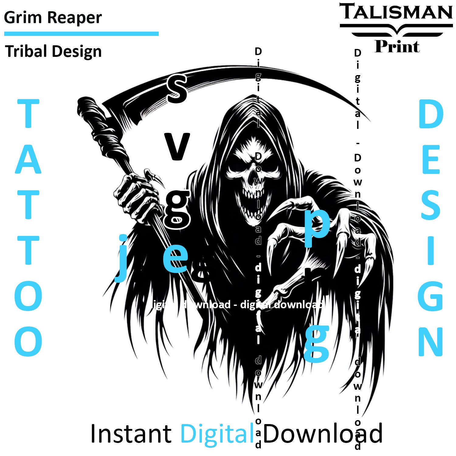 Grim Reaper - Digital Art | PNG, JPEG & SVG | Instant Download for Apparel, Décor and Wall Art