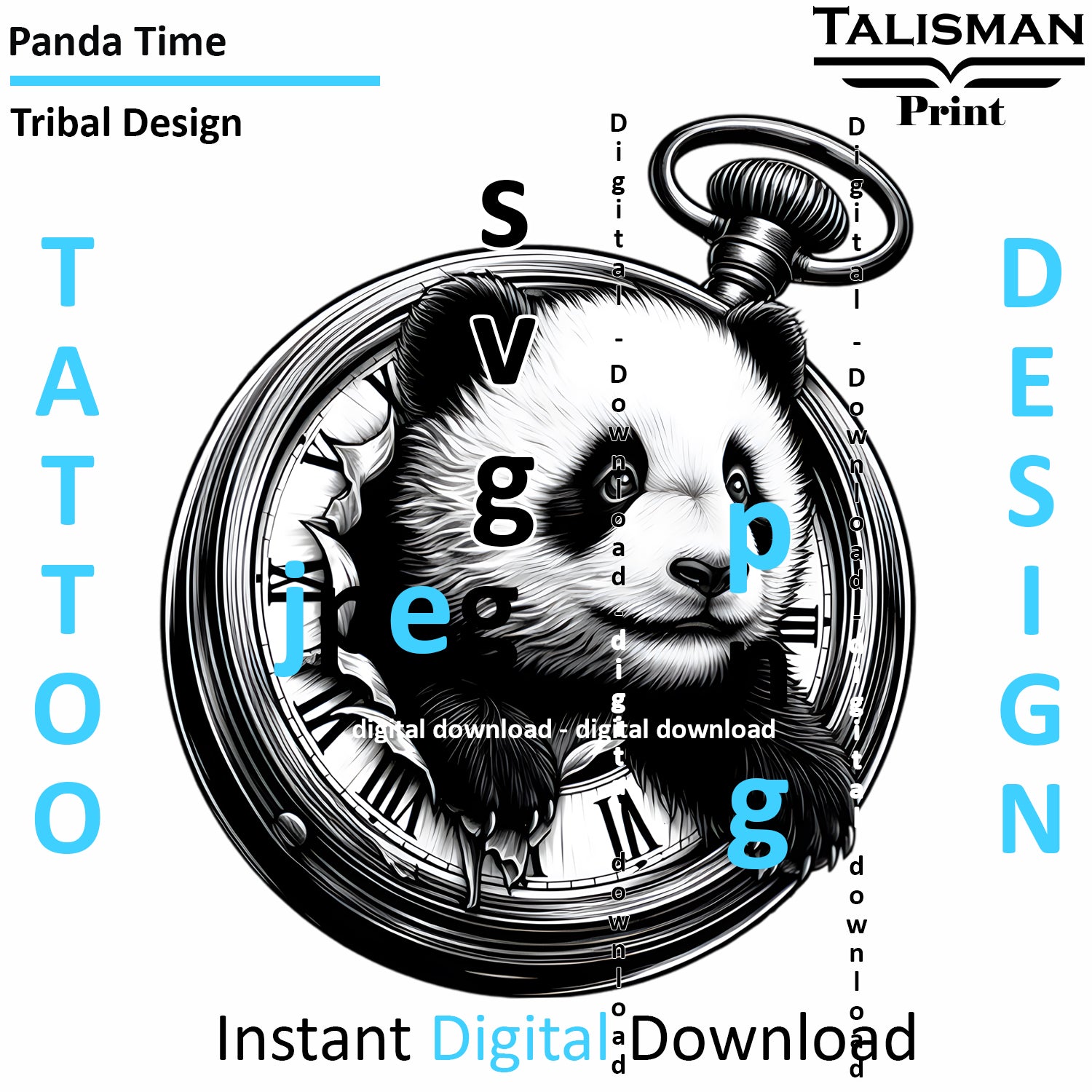 Panda in Time - Digital Art | PNG, JPEG & SVG | Instant Download for Apparel, Décor and Wall Art