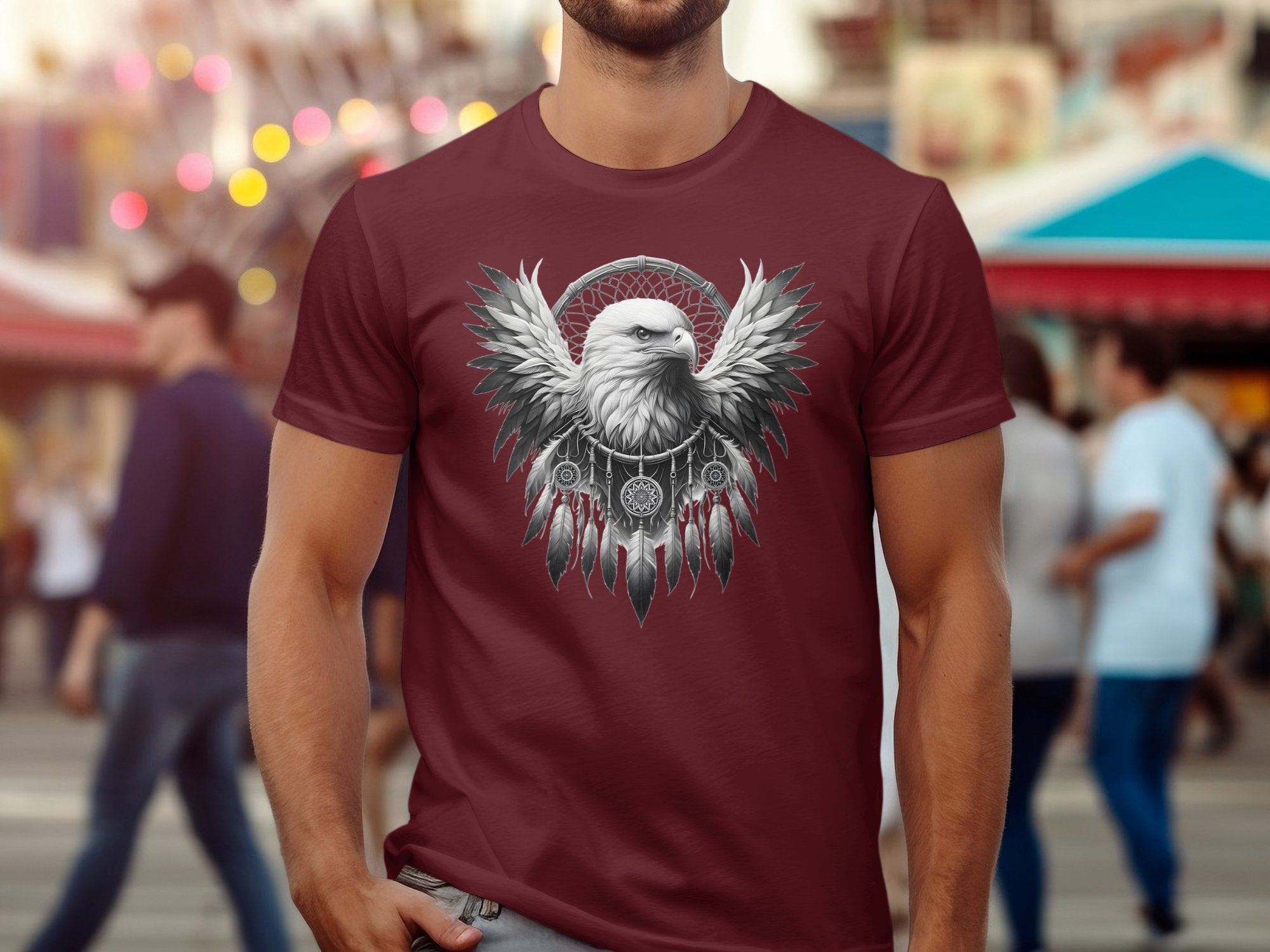 Dreamcatcher Eagle - Coloured Gildan T-Shirt Realistic Native American Talisman Unisex Mythology Tee Graphic Design