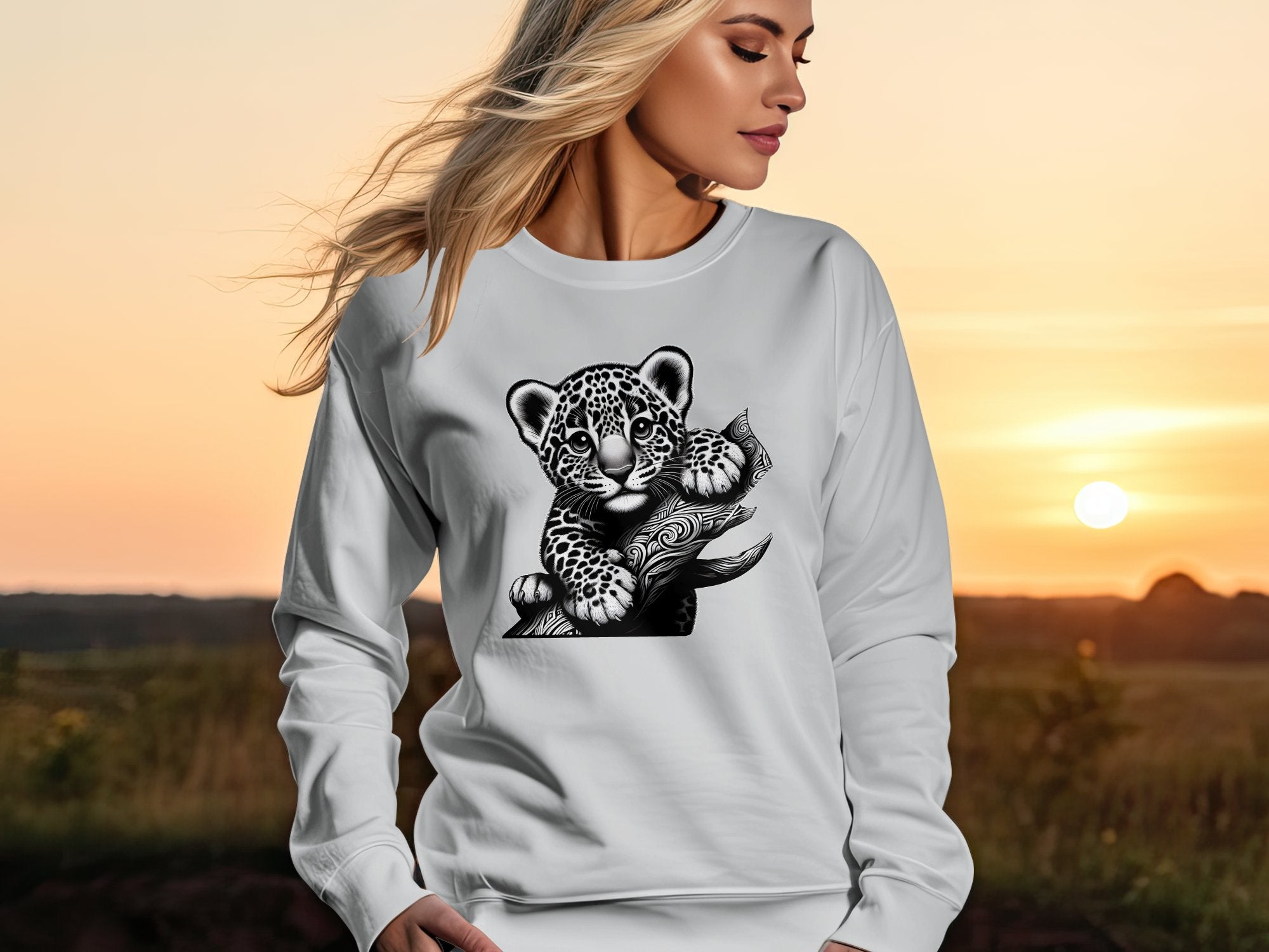 Leopard Bonsai - Coloured Gildan Sweatshirt Realistic Animal Talisman Unisex Cute Tee Graphic Design