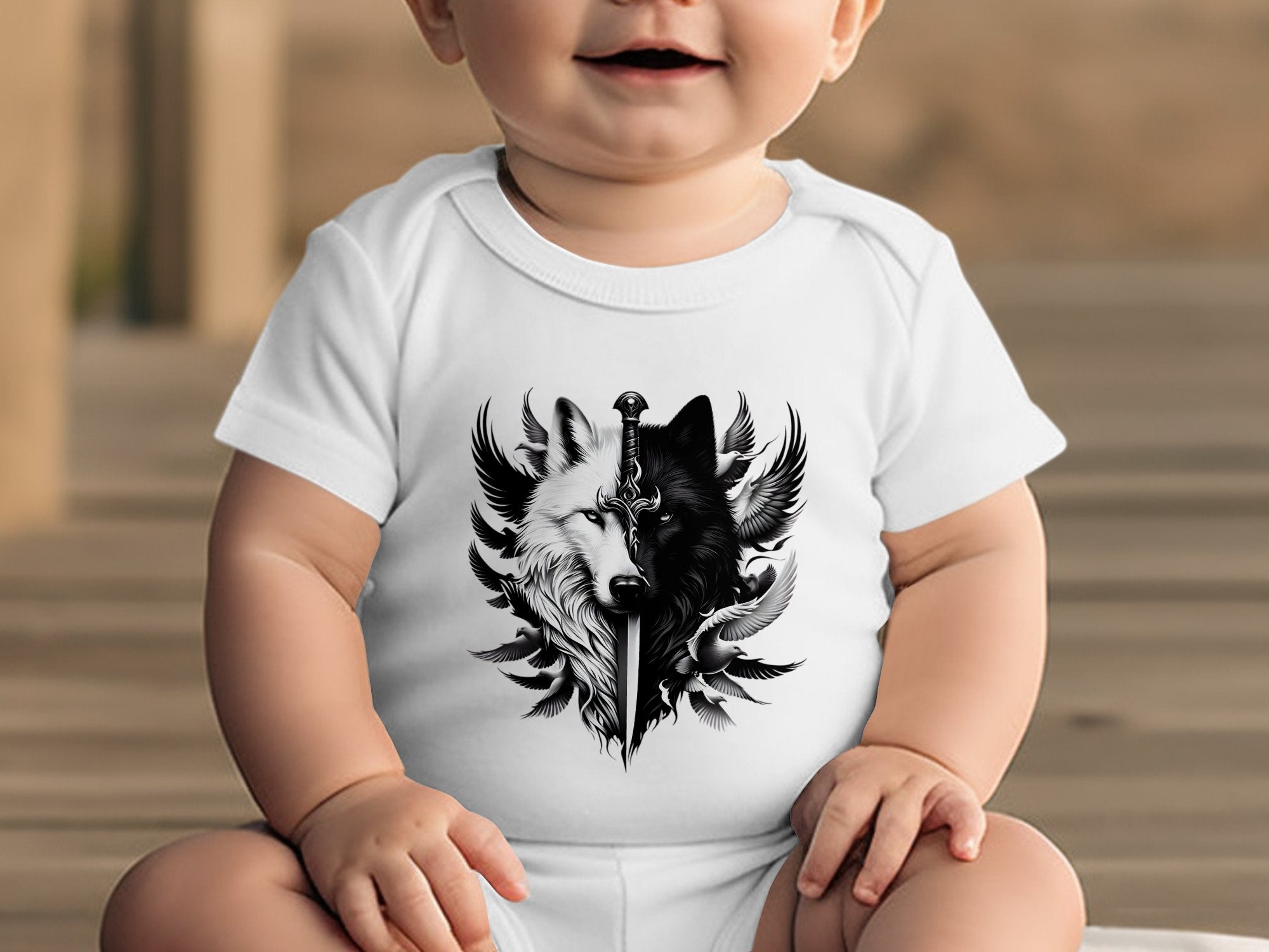 Wolf x Doves - Coloured Toddler Bodysuit Realistic Animal Talisman Unisex Tee Graphic Design