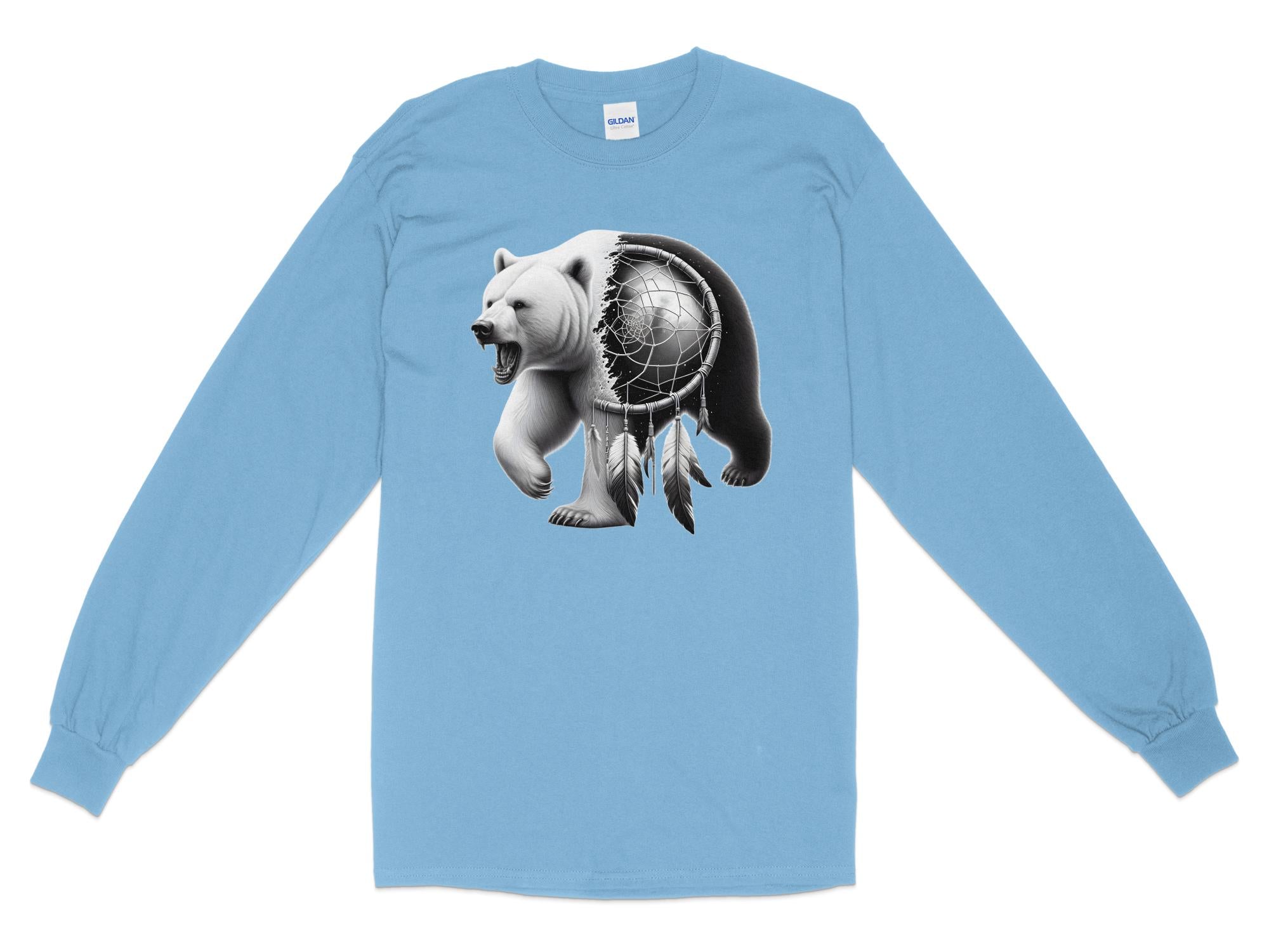 Dreamcatcher Bear - Coloured Gildan Long Sleeve Realistic Native American Talisman Unisex Mythology Tee Graphic Design