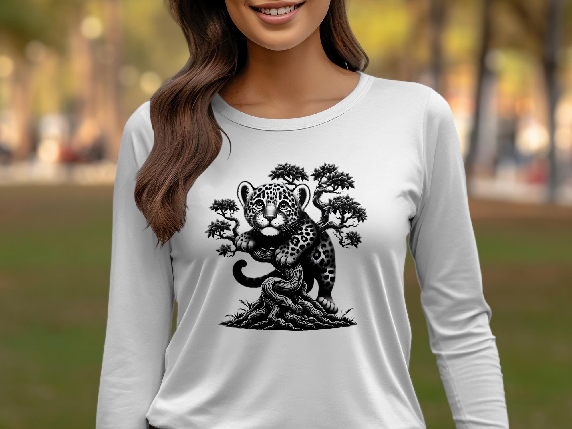 Leopard Bonsai - Coloured Gildan Long Sleeve Realistic Animal Talisman Unisex Cute Tee Graphic Design