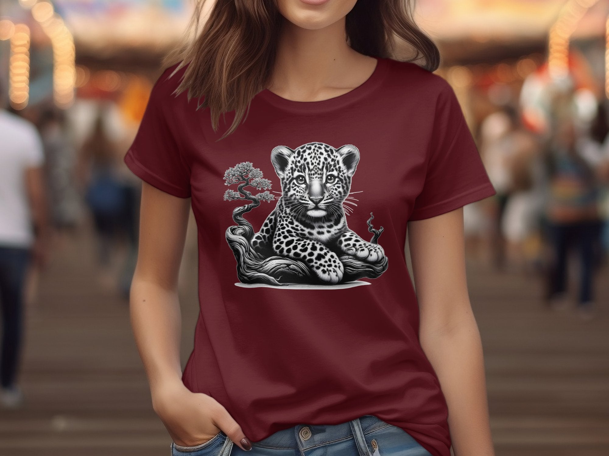 Leopard Bonsai - Coloured Gildan T-Shirt Realistic Animal Talisman Unisex Cute Tee Graphic Design