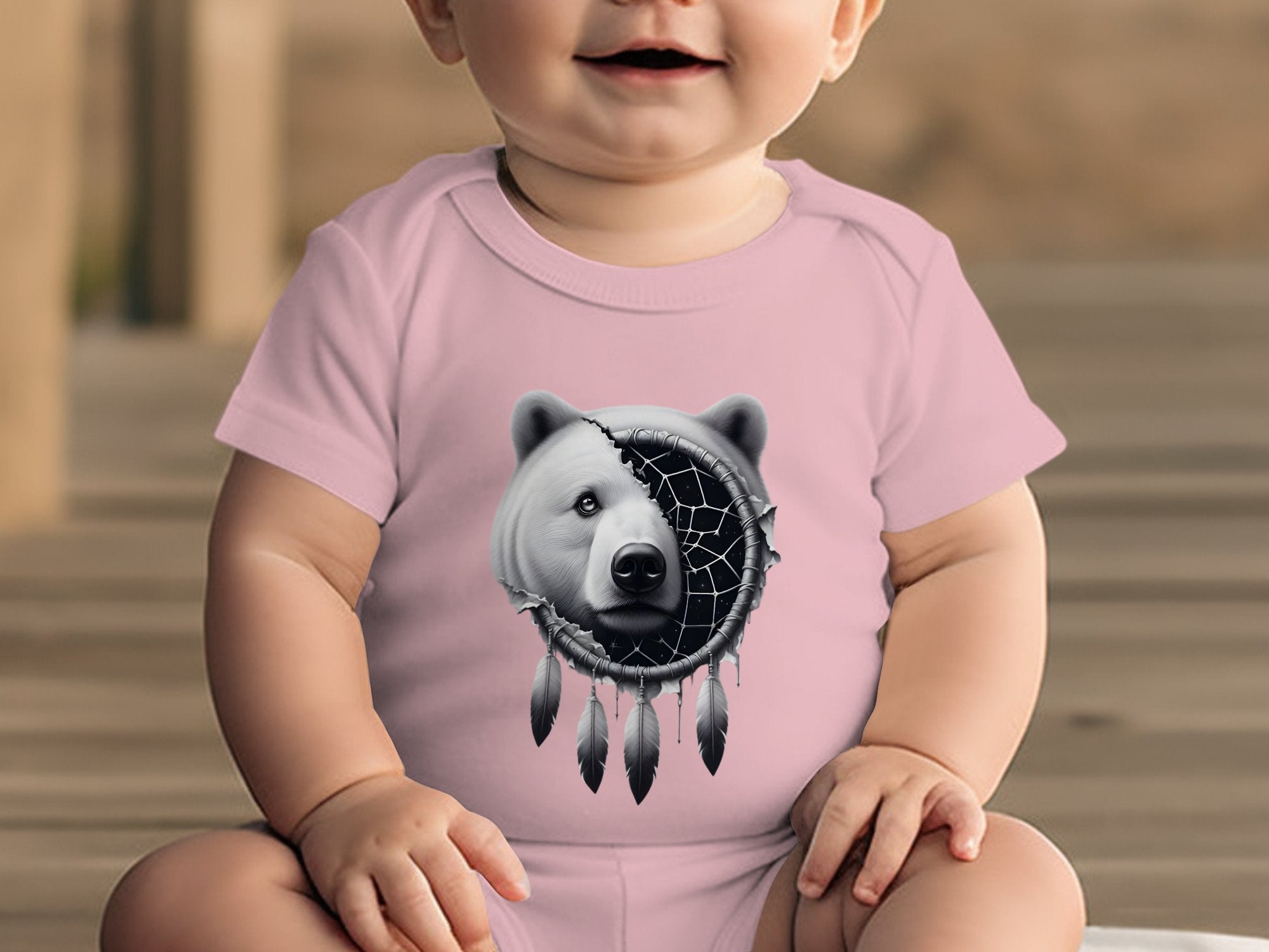 Dreamcatcher Bear - Coloured Toddler Bodysuit Realistic Native American Talisman Unisex Mythology Tee Graphic Design