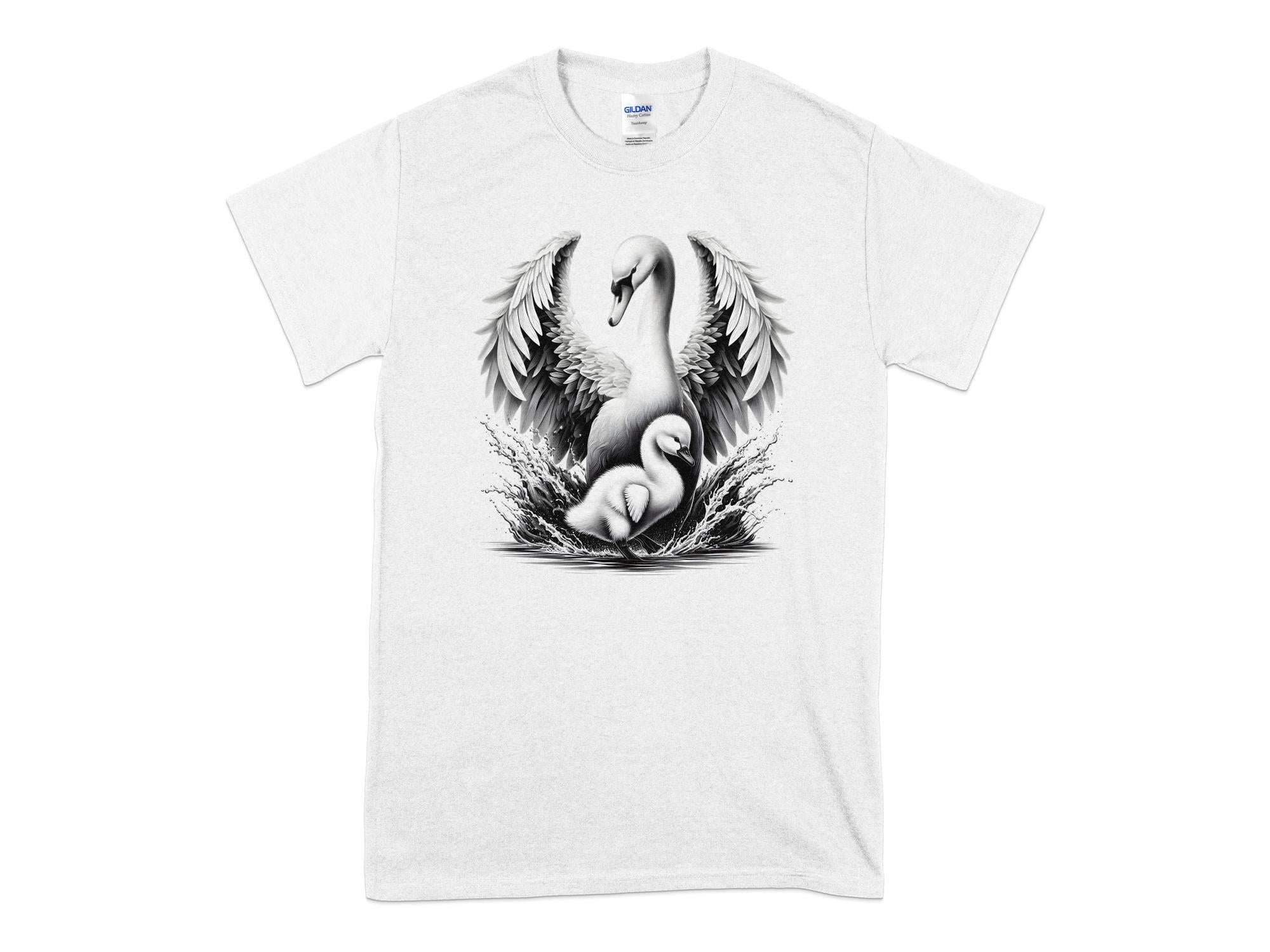 Swan & Cygnet- Black White Gildan T-Shirt Realistic Family Talisman Unisex Tee Graphic Design