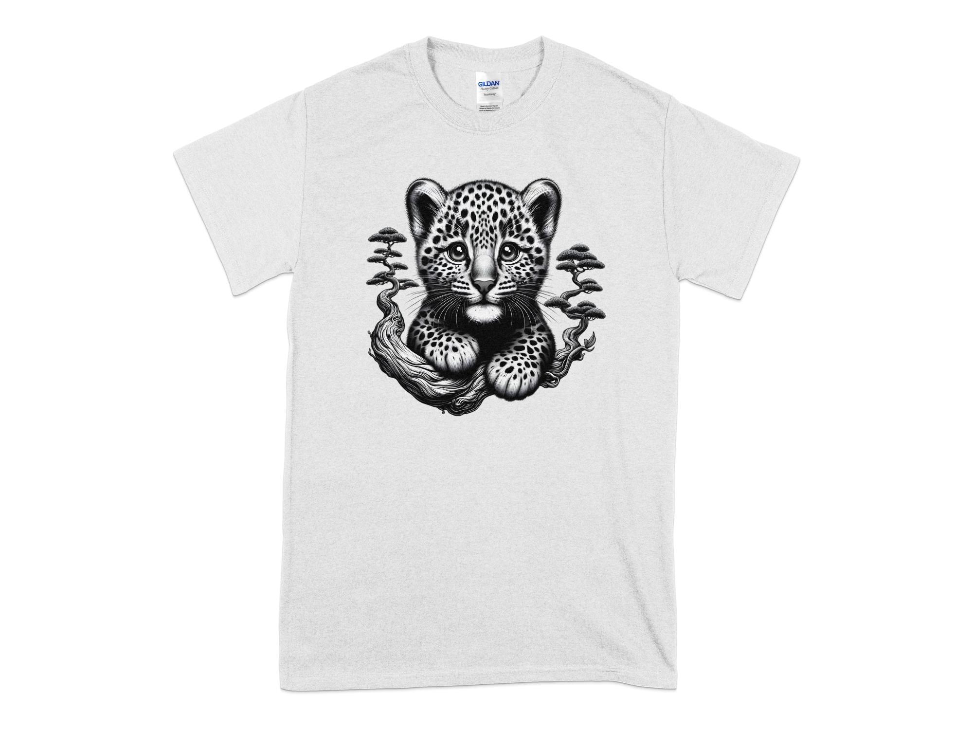 Leopard Bonsai - Coloured Gildan T-Shirt Realistic Animal Talisman Unisex Cute Tee Graphic Design