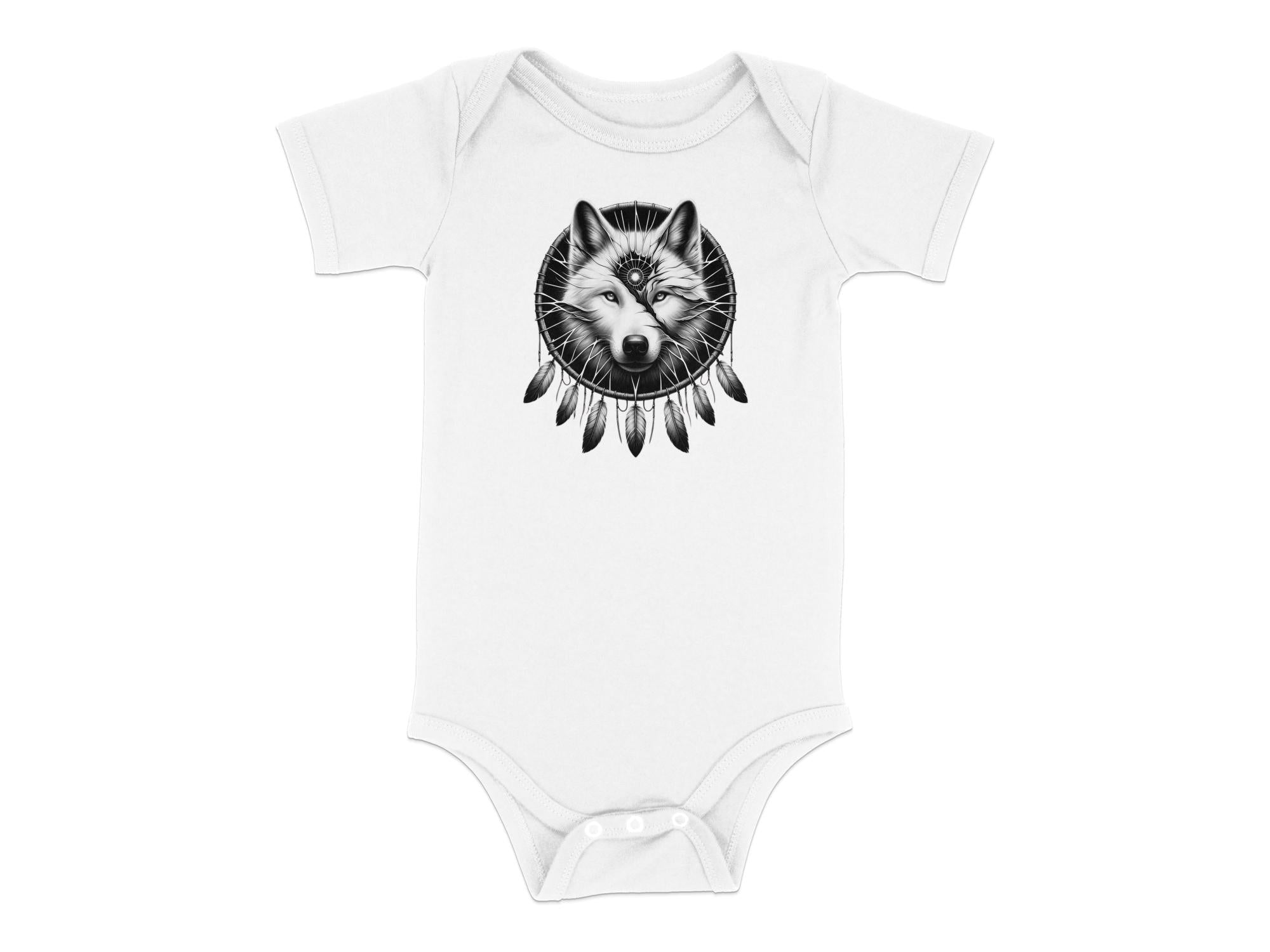 Dreamcatcher Wolf - Coloured Toddler Bodysuit Realistic Native American Talisman Unisex Mythology Tee Graphic Design