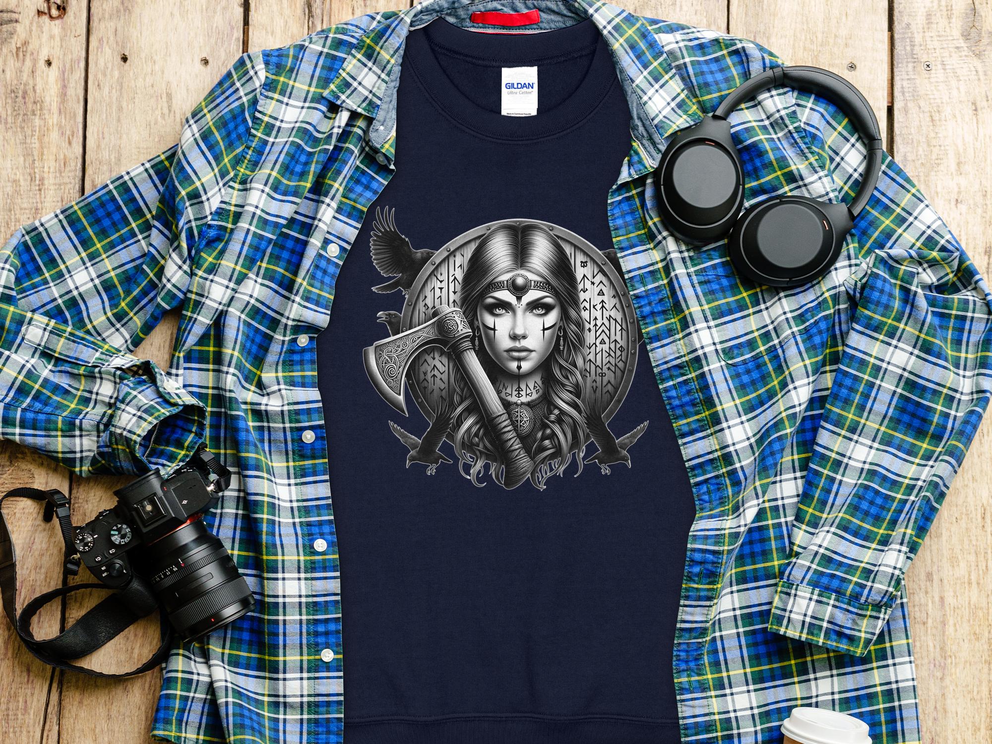 Viking Shield Maiden - Coloured Gildan Sweatshirt Realistic Norse Talisman Men Women Unisex Valhalla Tee Graphic Design