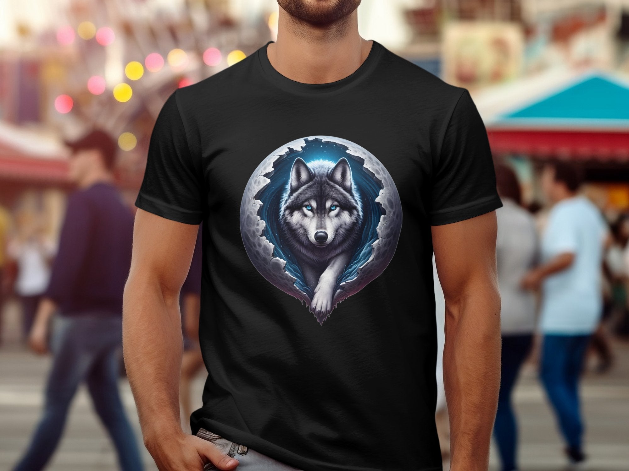 Moon Wolf - T-Shirt Realistic Full Colour Animal Talisman Unisex Mythology Tee Gildan Graphic Design