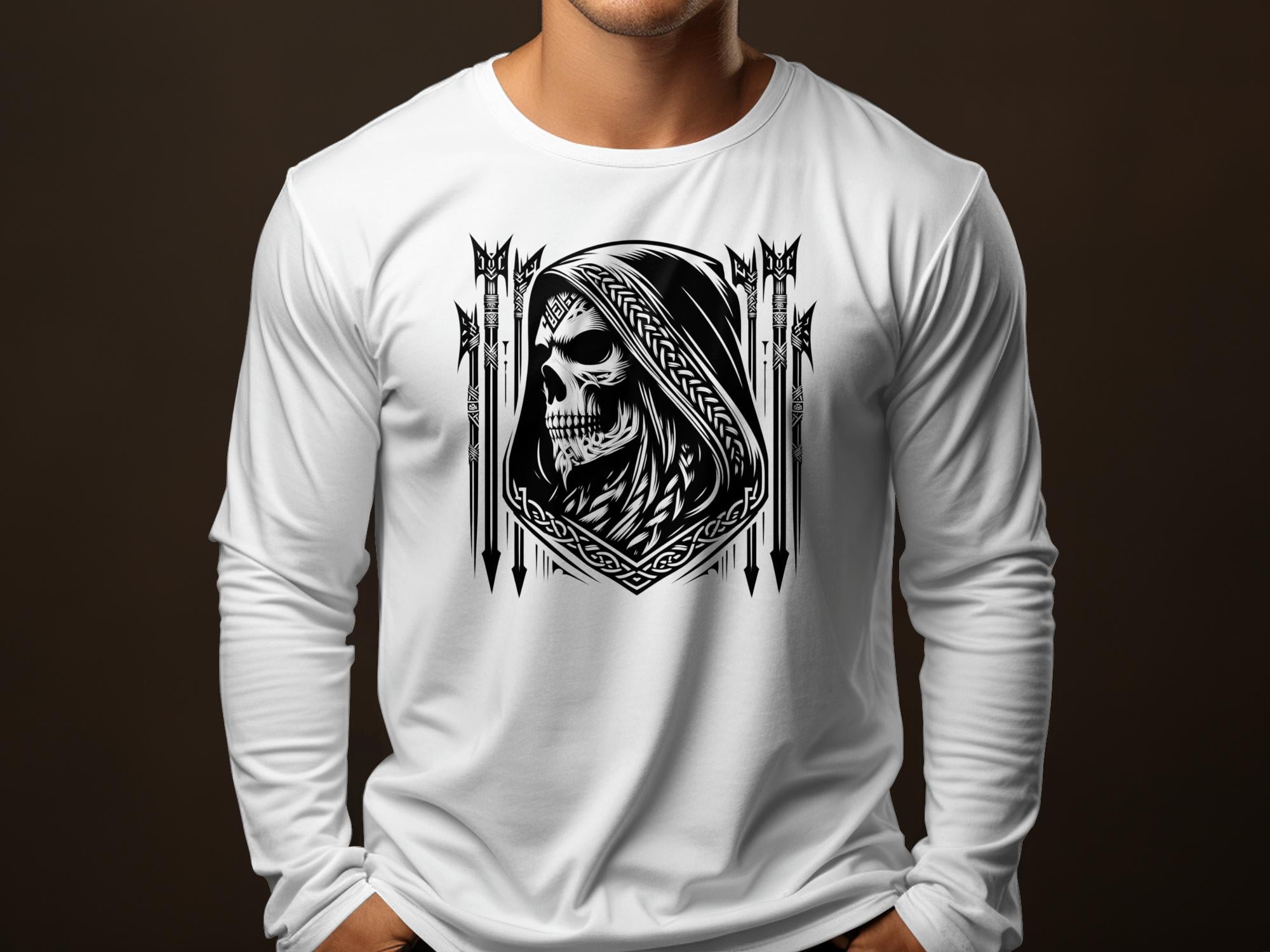 Grim Reaper - Black White Gildan Long Sleeve Commemorative Talisman Unisex Tee Graphic Design